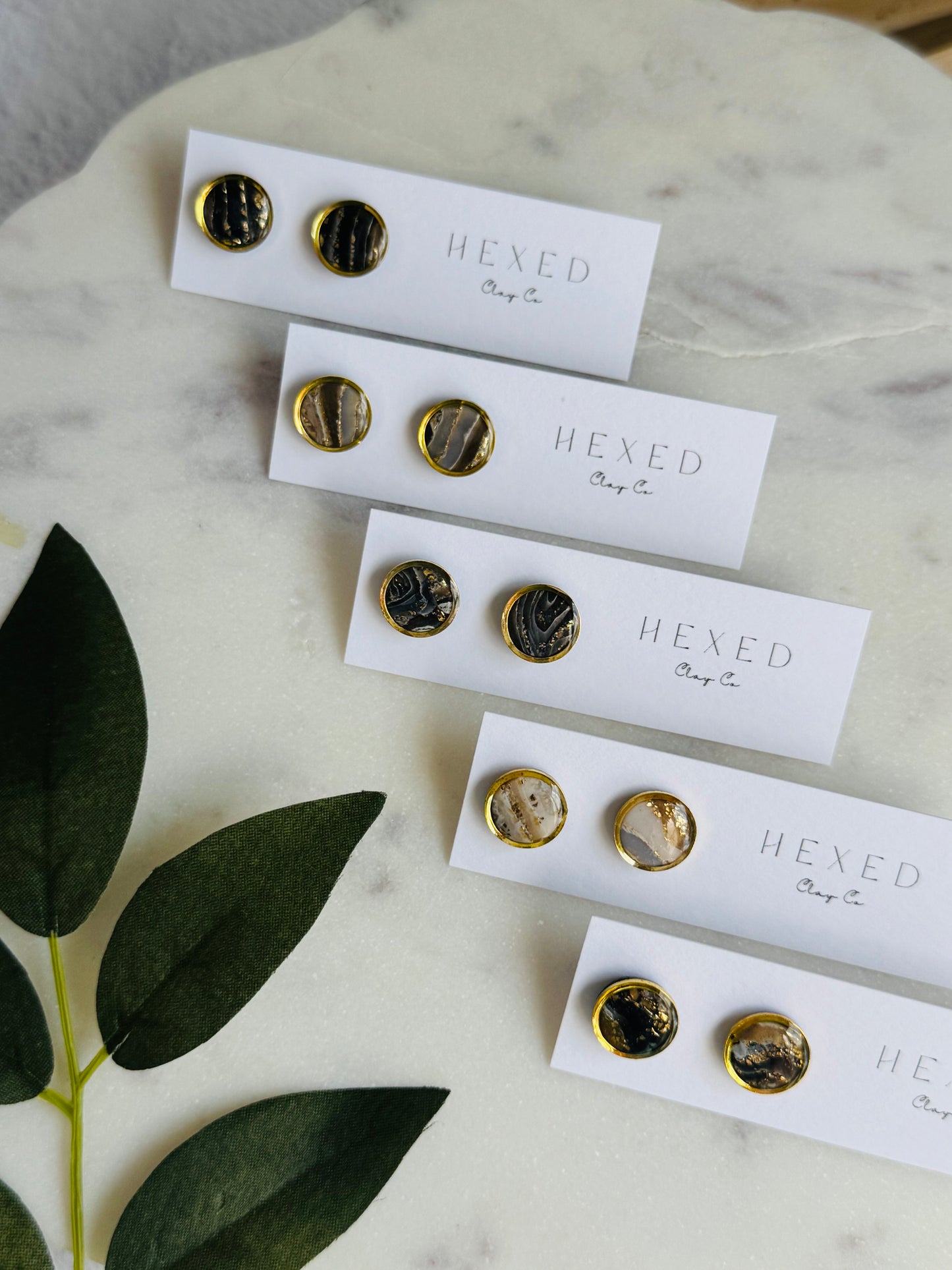 Black Agate Summer - Gold Bezeled Round Studs