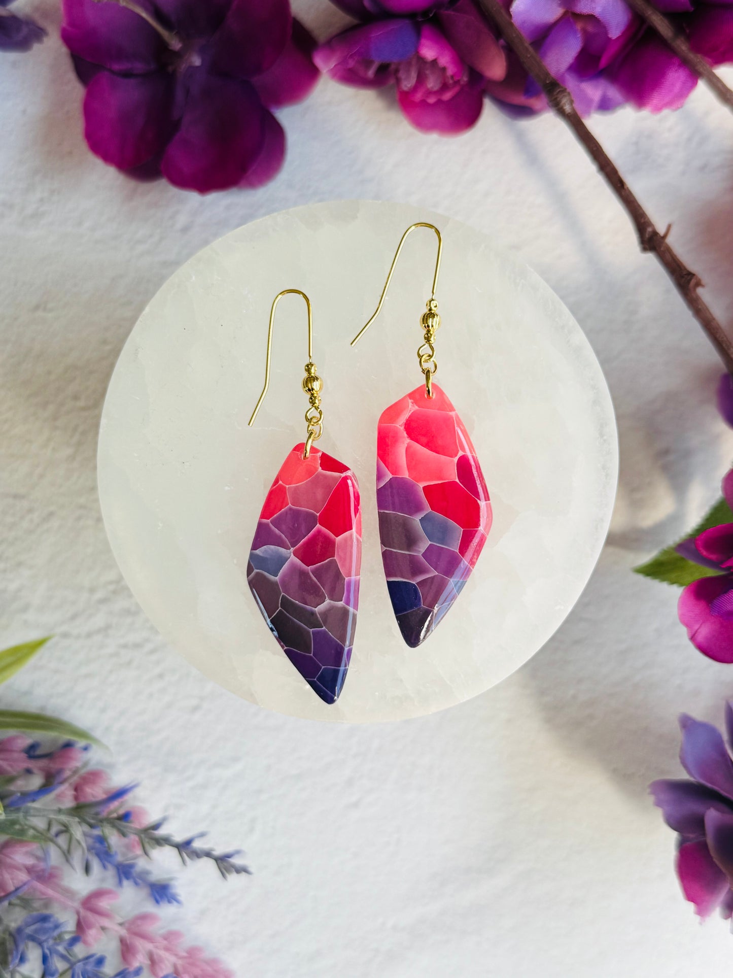 Purple "Stained Glass - Large Organic Pebble Earring