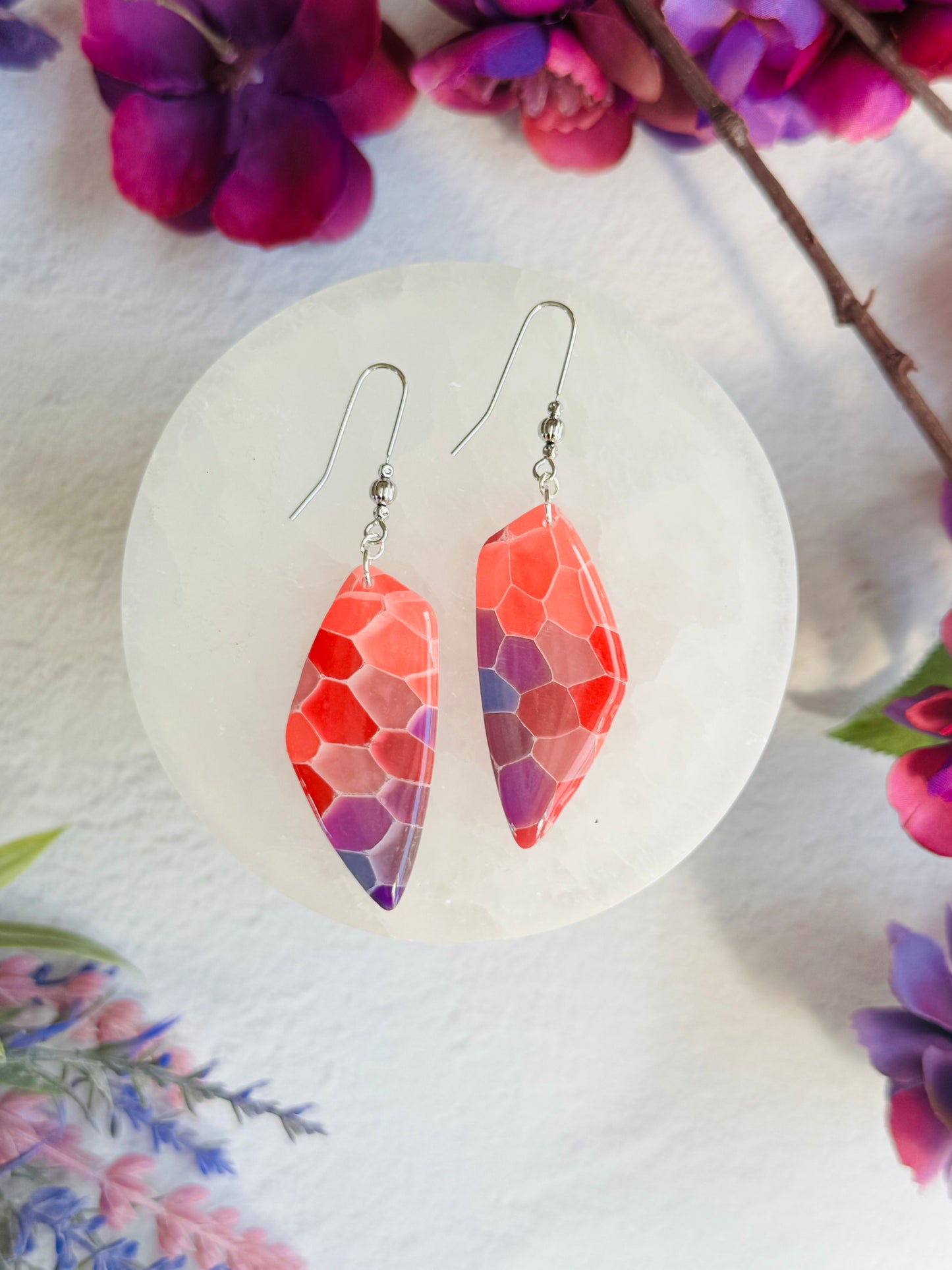 Purple "Stained Glass - Large Organic Pebble Earring
