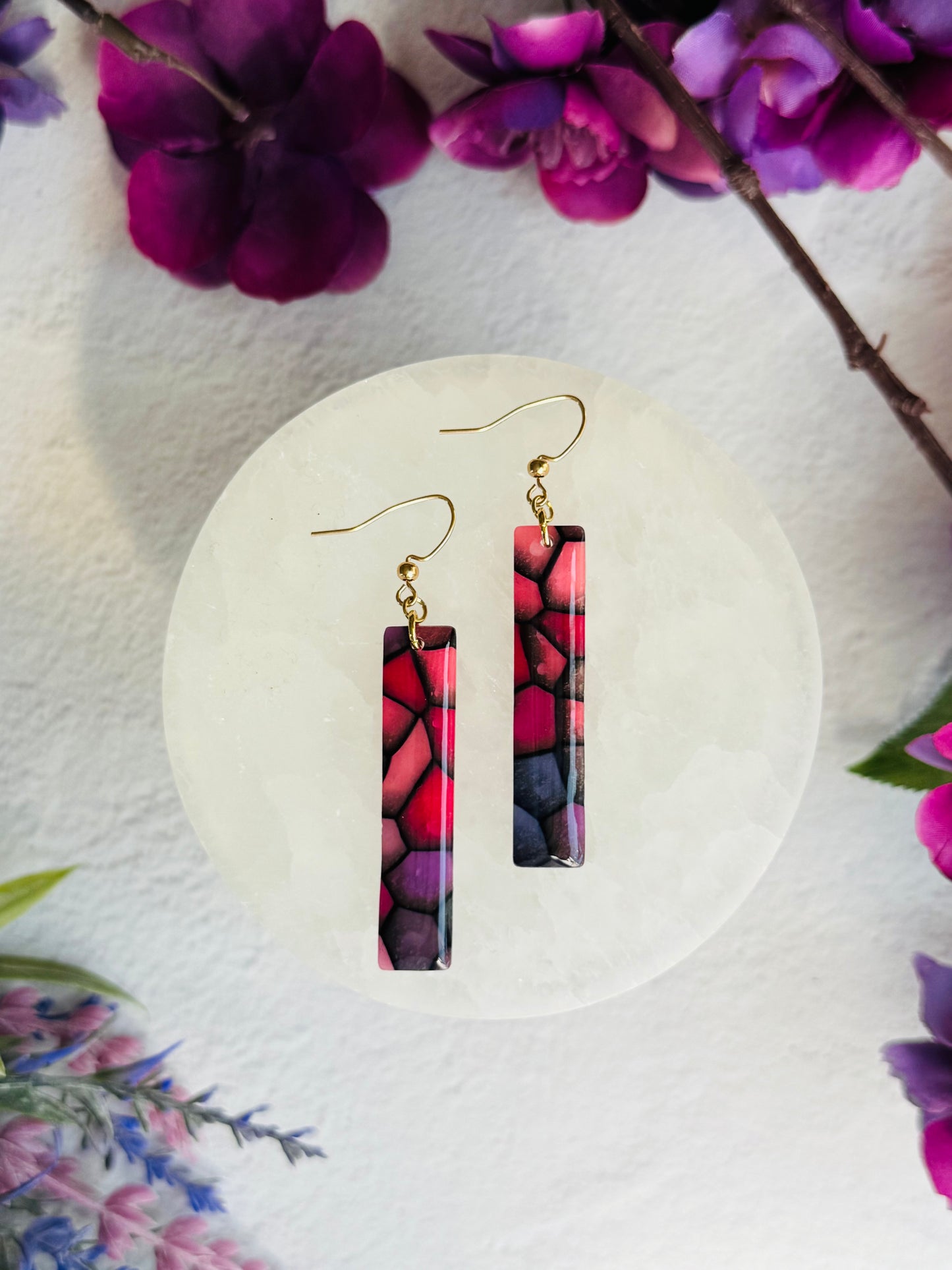 Purple "Stained Glass - Long Rectangle Earring