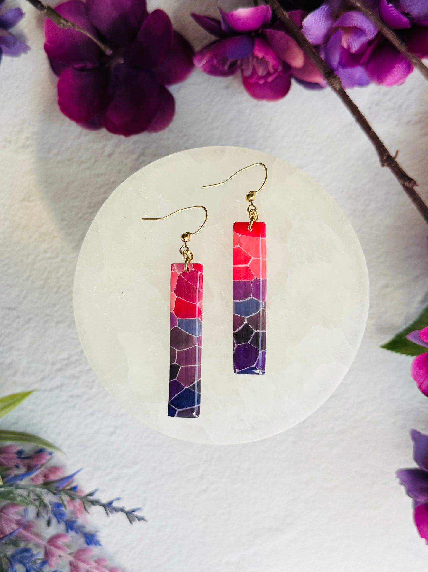 Purple "Stained Glass - Long Rectangle Earring