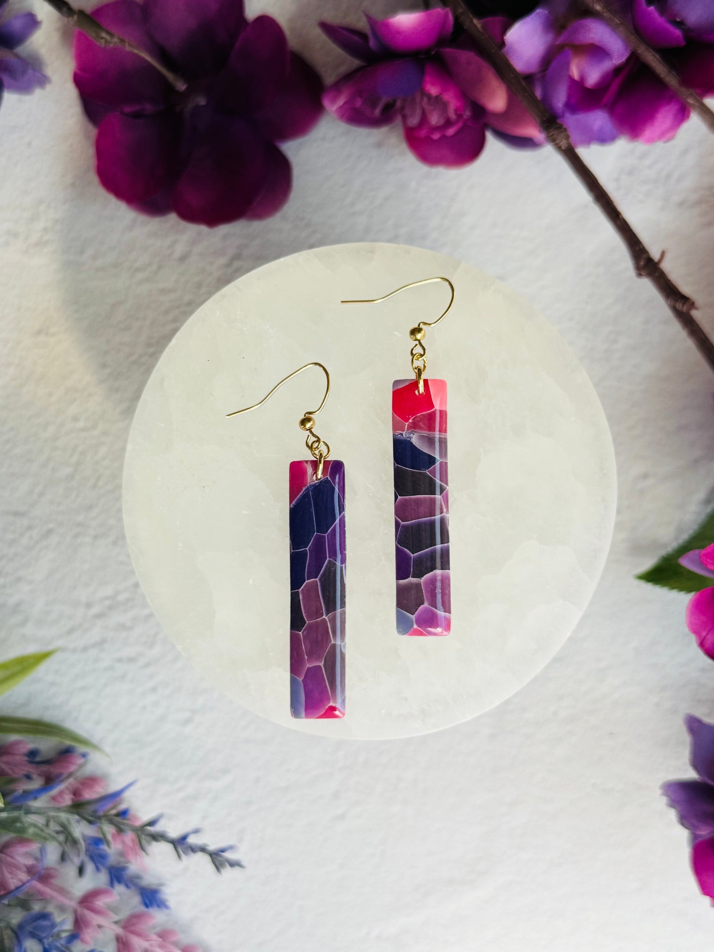 Purple "Stained Glass - Long Rectangle Earring