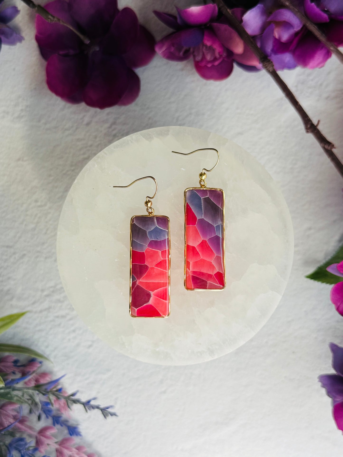 Purple "Stained Glass - Rectangle Bezel Earring