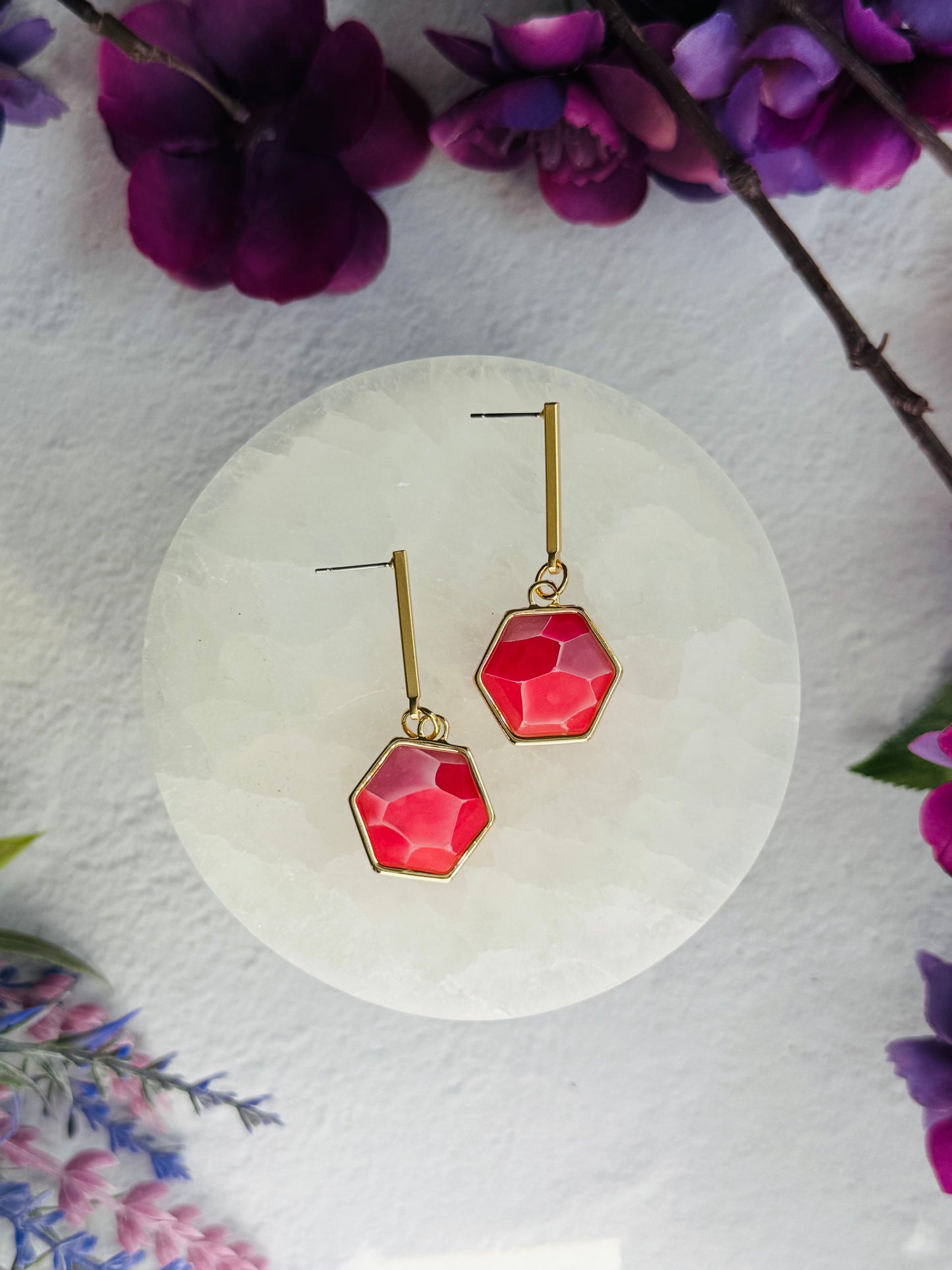 Purple "Stained Glass" - Hexagon & Bar Earring