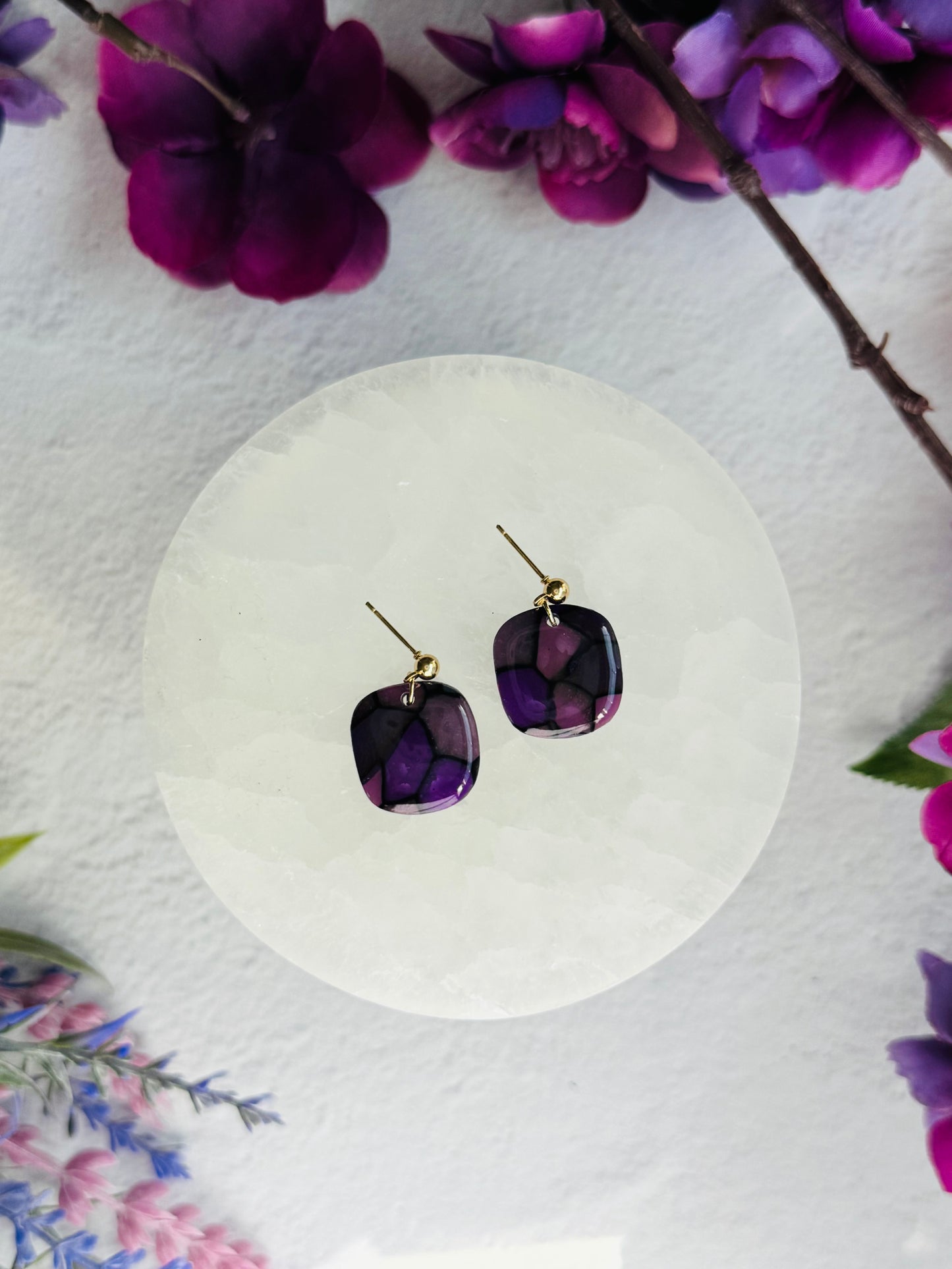 Purple "Stained Glass" - Pebble & Post earring