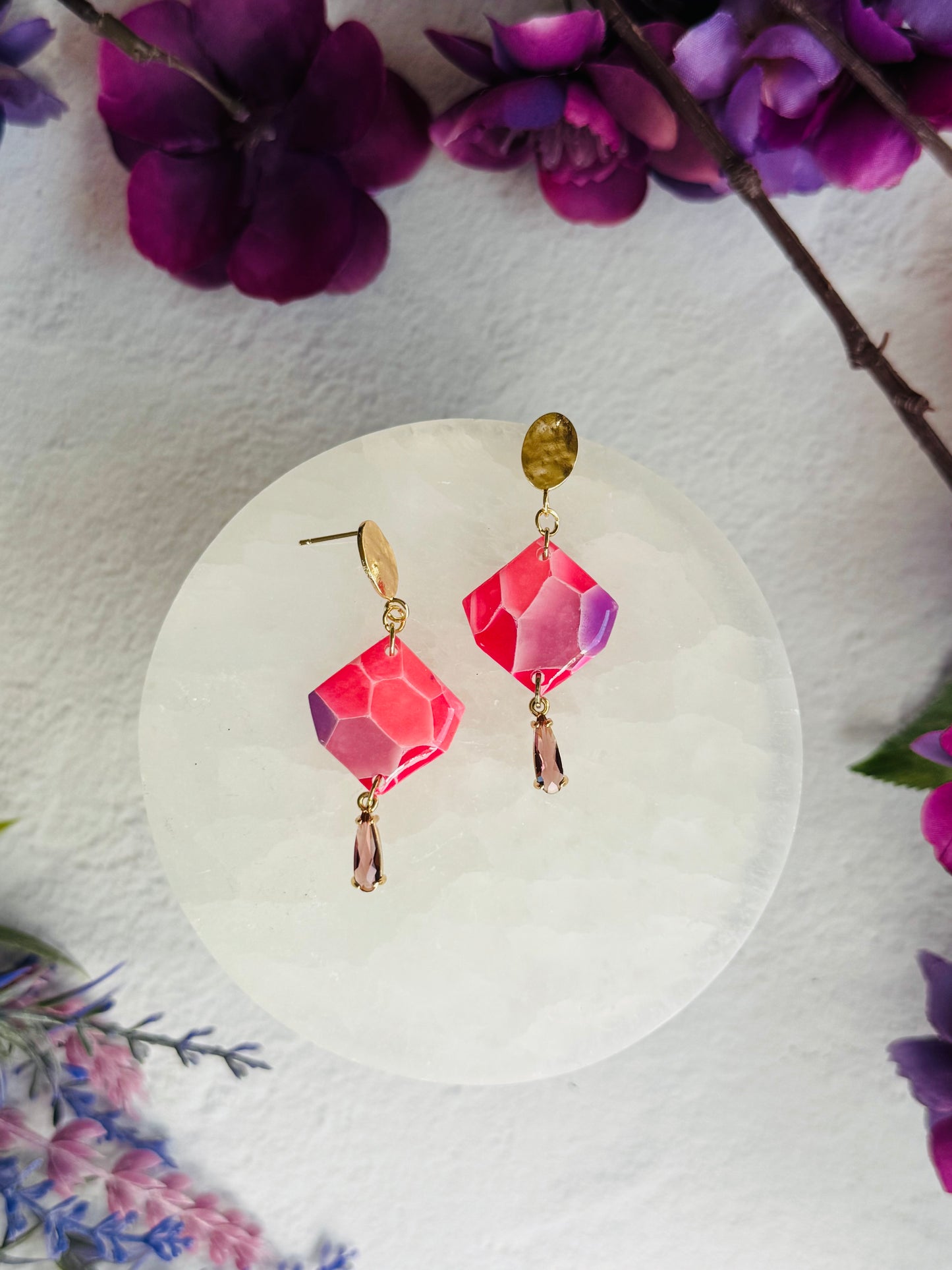 Purple "Stained Glass" - Gemstone Cut Pebble & Gem Drop