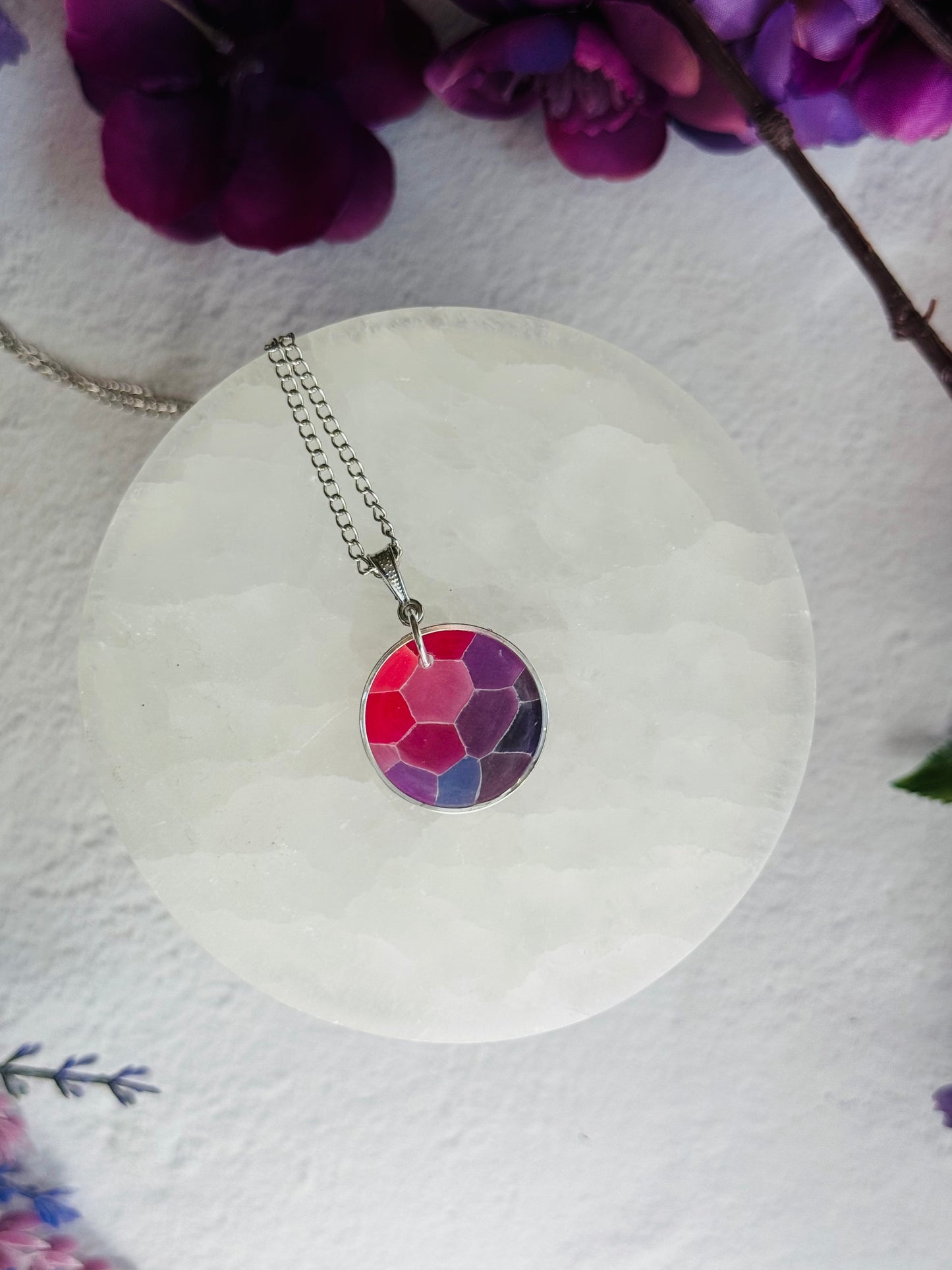 Purple "Stained Glass" - Round Bezel Necklace
