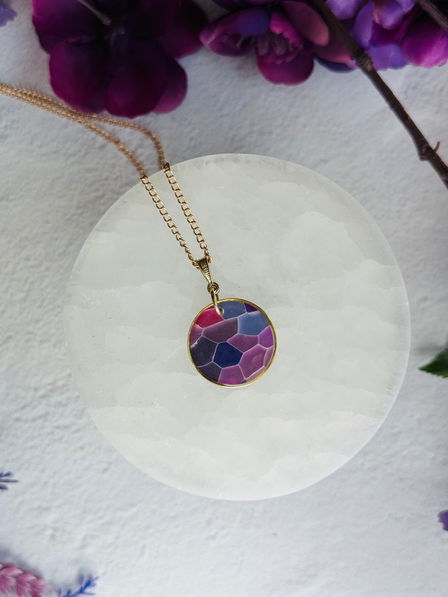 Purple "Stained Glass" - Round Bezel Necklace
