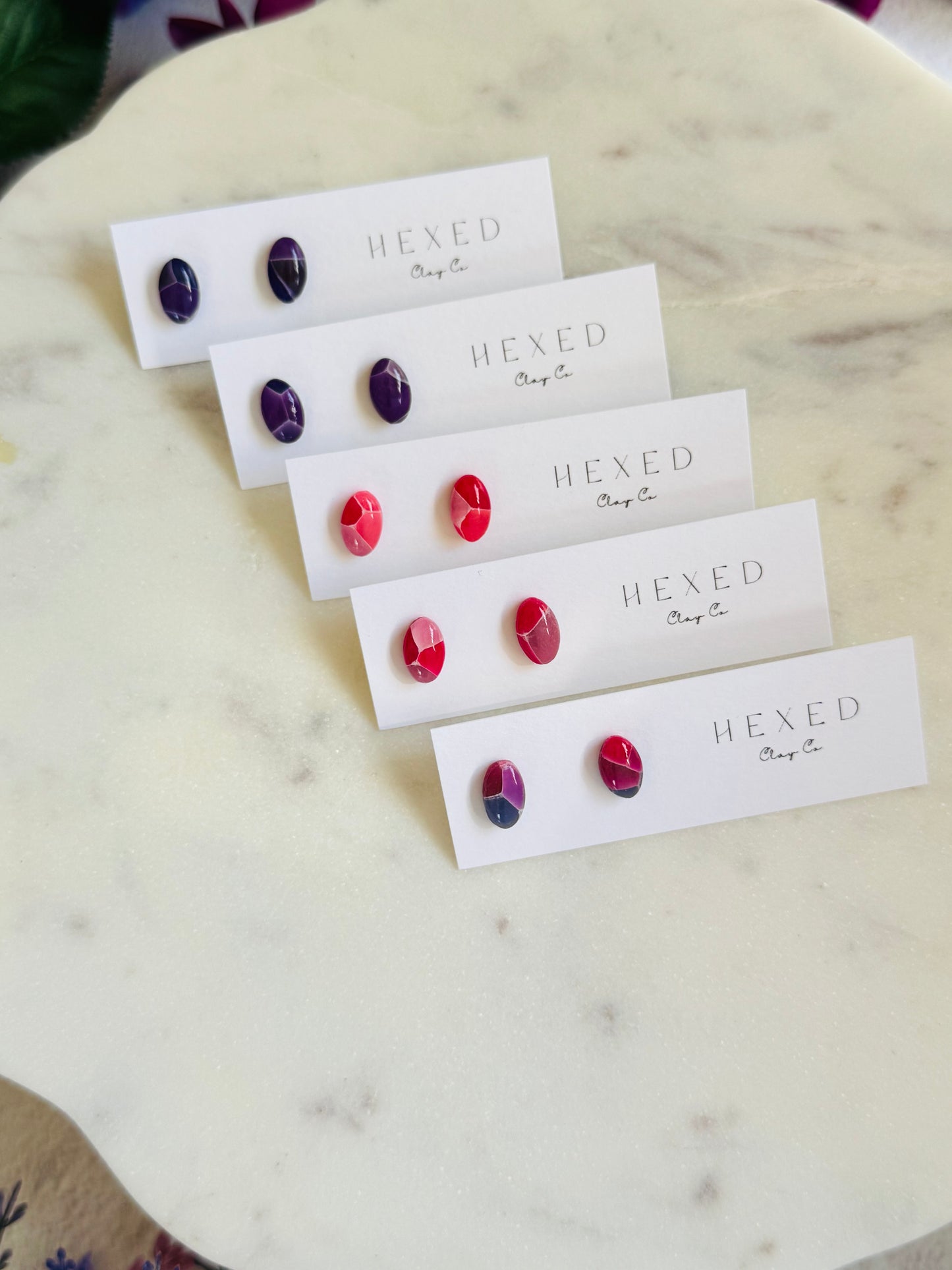Purple "Stained Glass" - Mini Egg Stud (White Line)