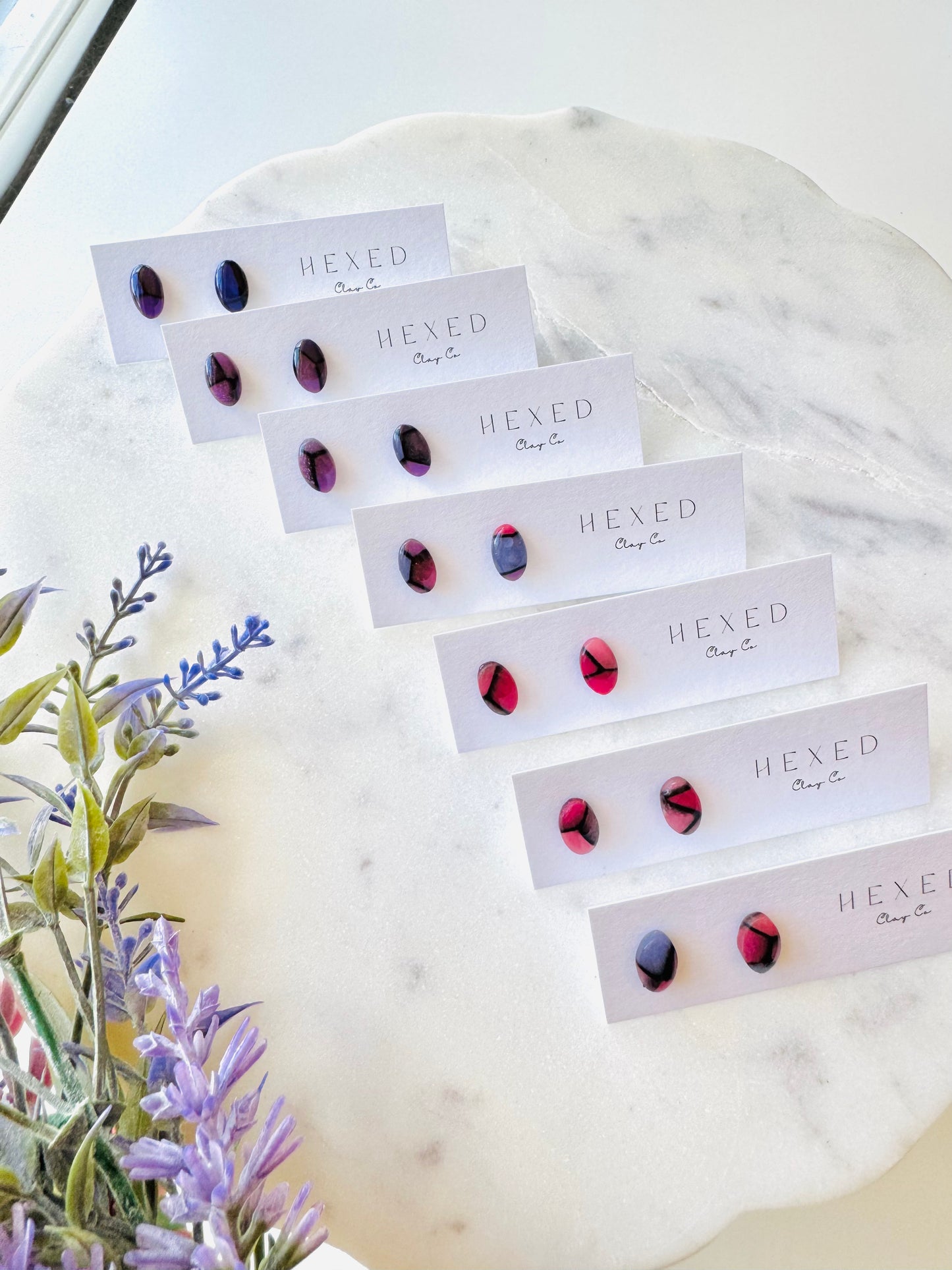 Purple "Stained Glass" - Mini Egg Studs (Black Line)