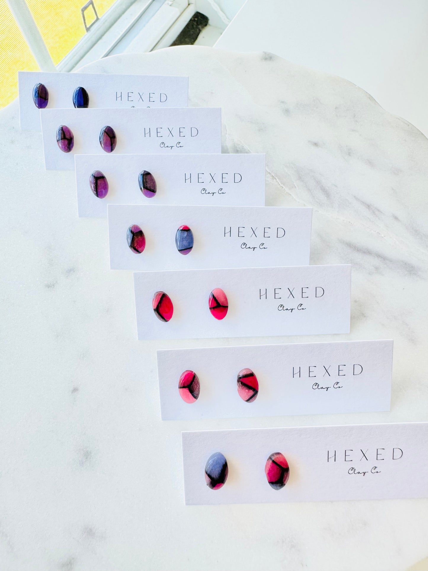 Purple "Stained Glass" - Mini Egg Studs (Black Line)