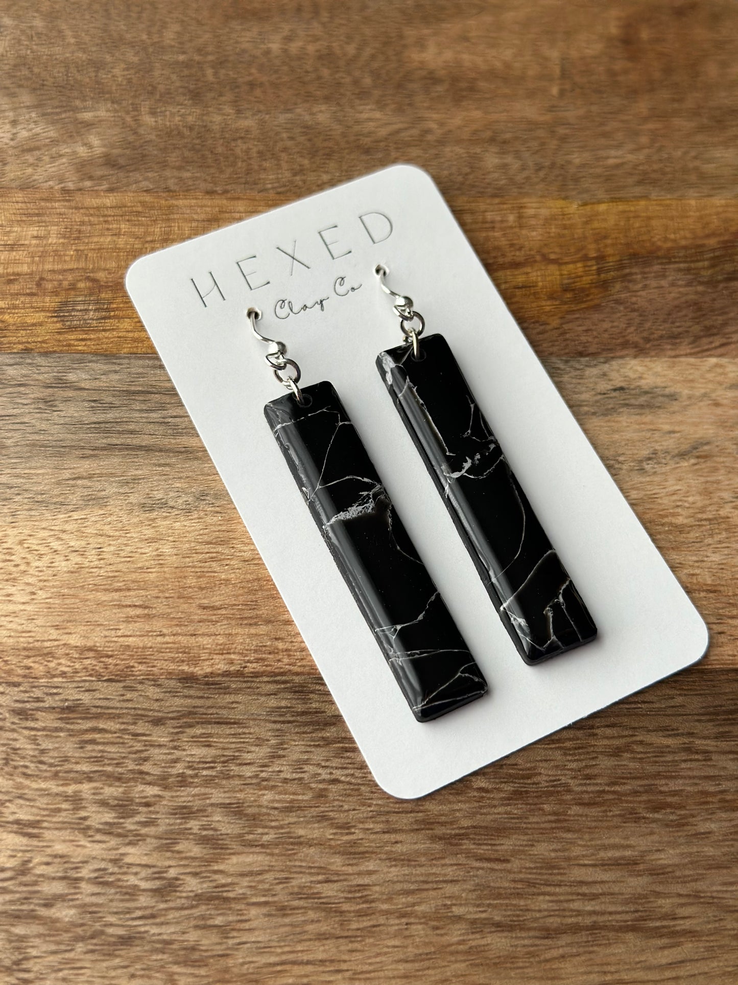 Black Marble Rectangle Earring