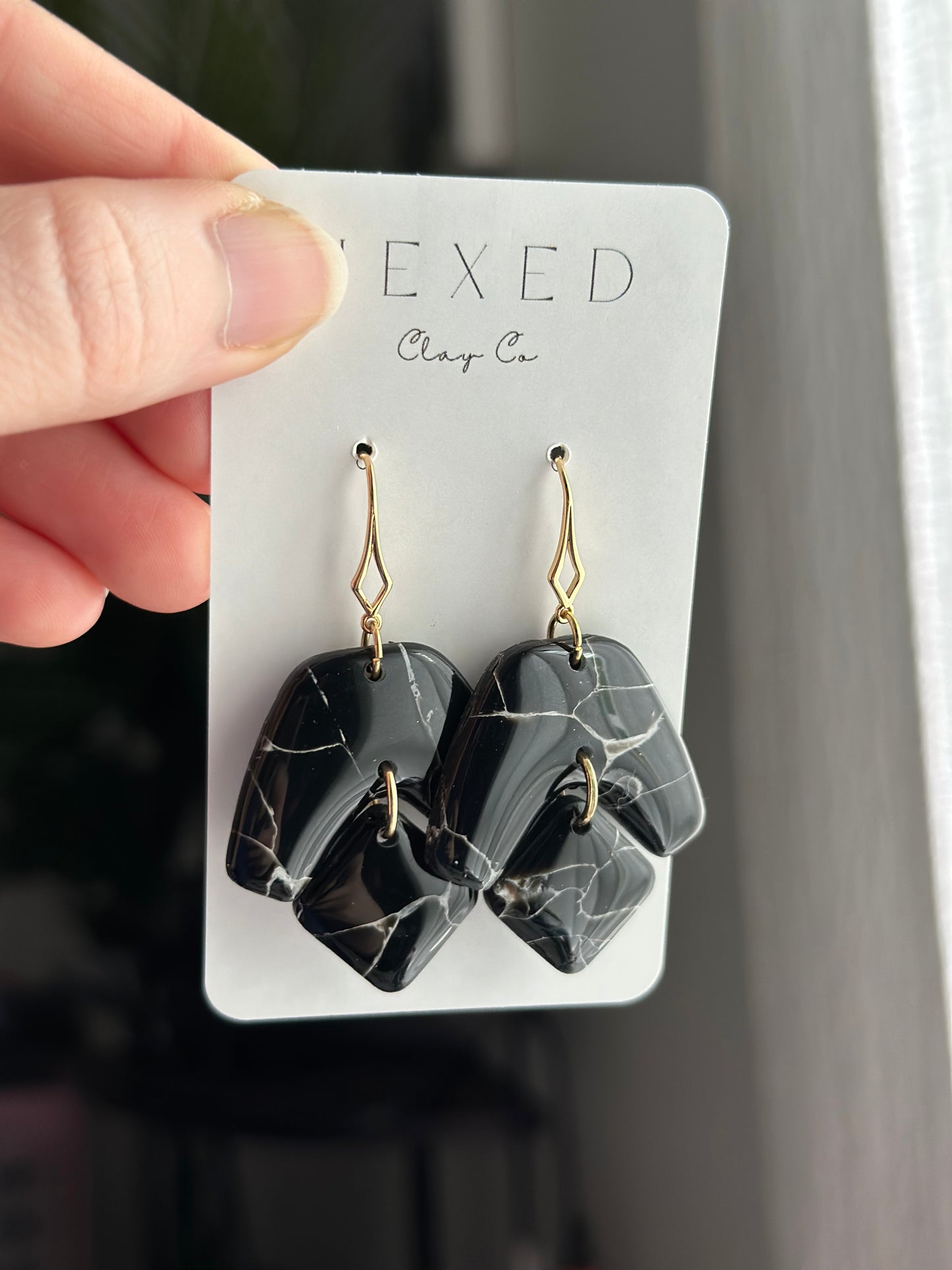 Black Marble Boomerang Duo Earrings