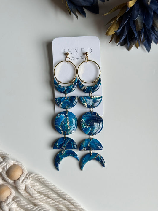 Midnight Marble - Moon Phase Earrings