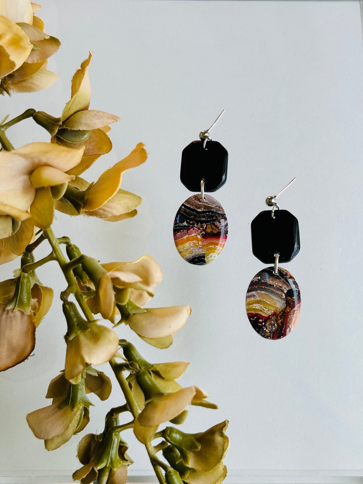 Fire Agate - Oval and Hexagon Earring