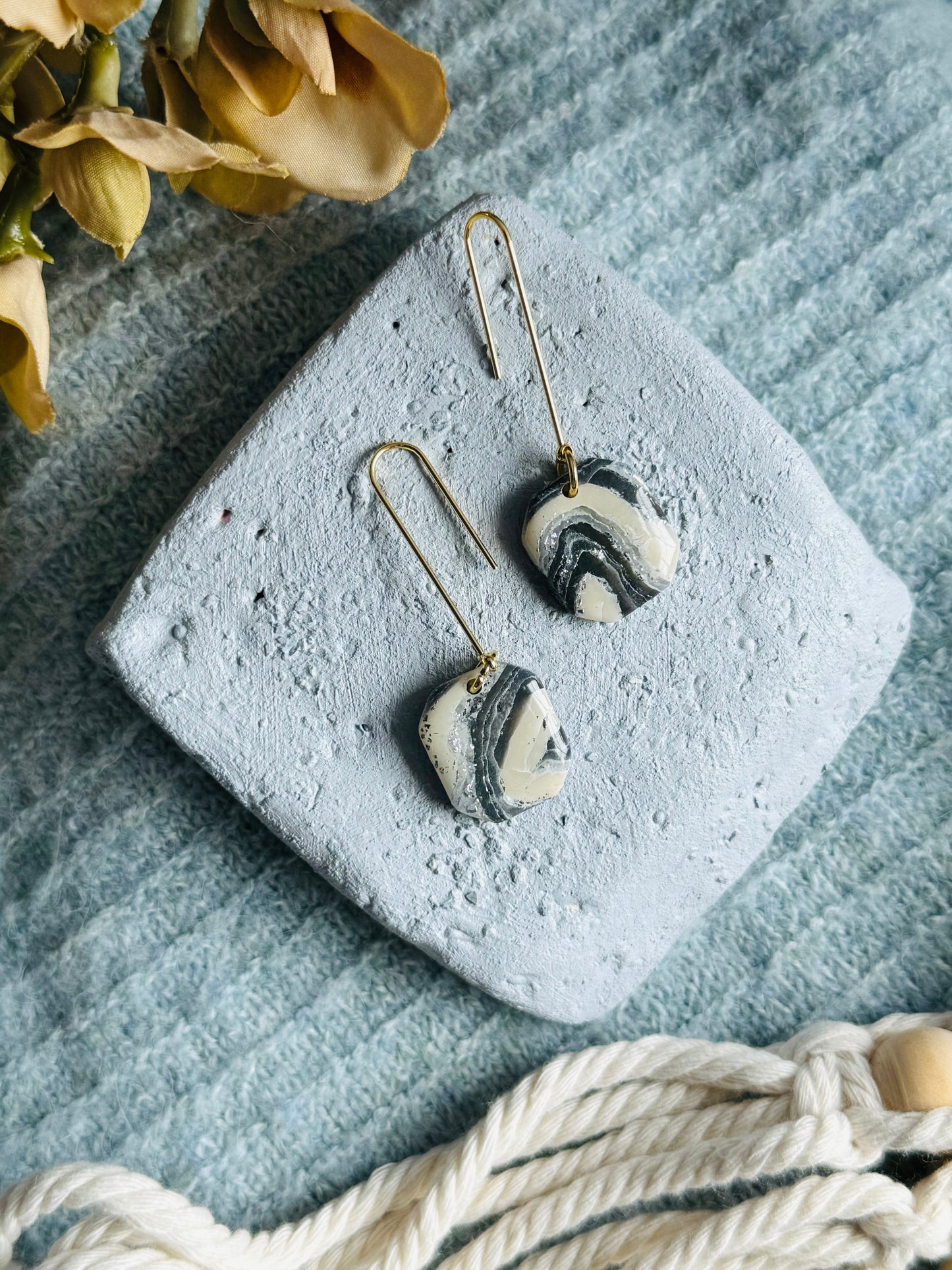 Air Agate - Diamond Cut Square Drop
