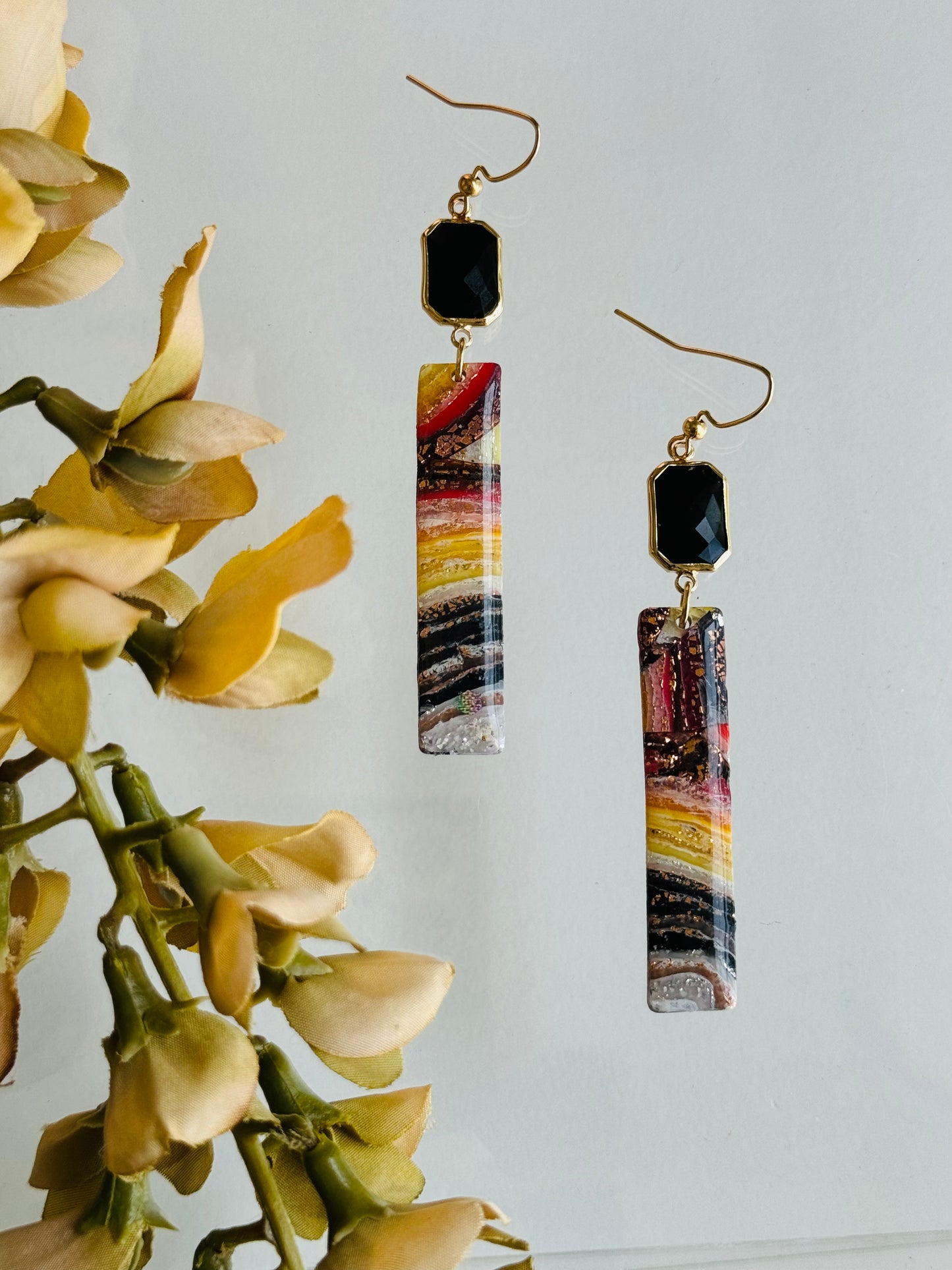 Fire Agate - Long Rectangle & Crystal