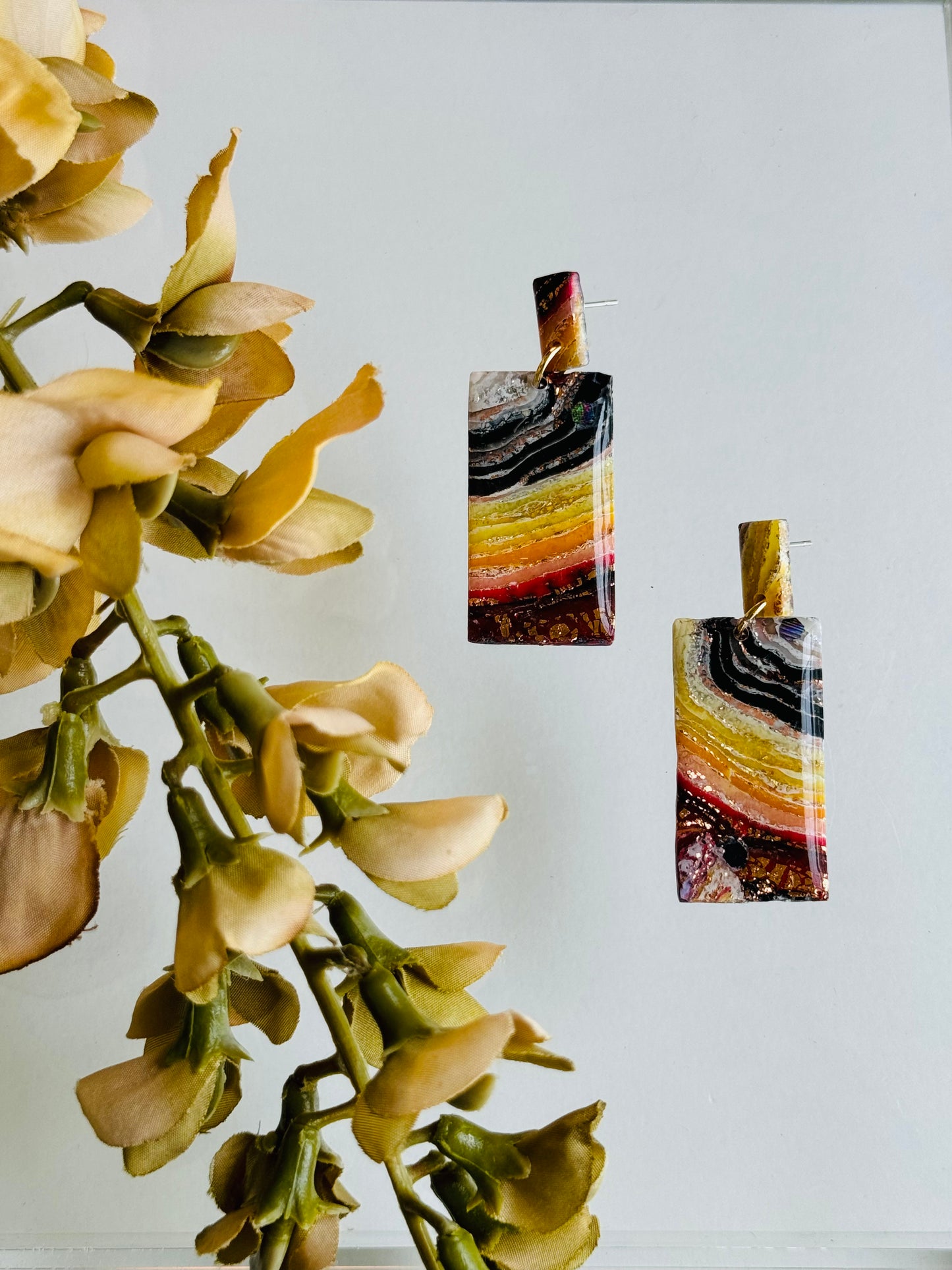 Fire Agate - Large Rectangle Earring