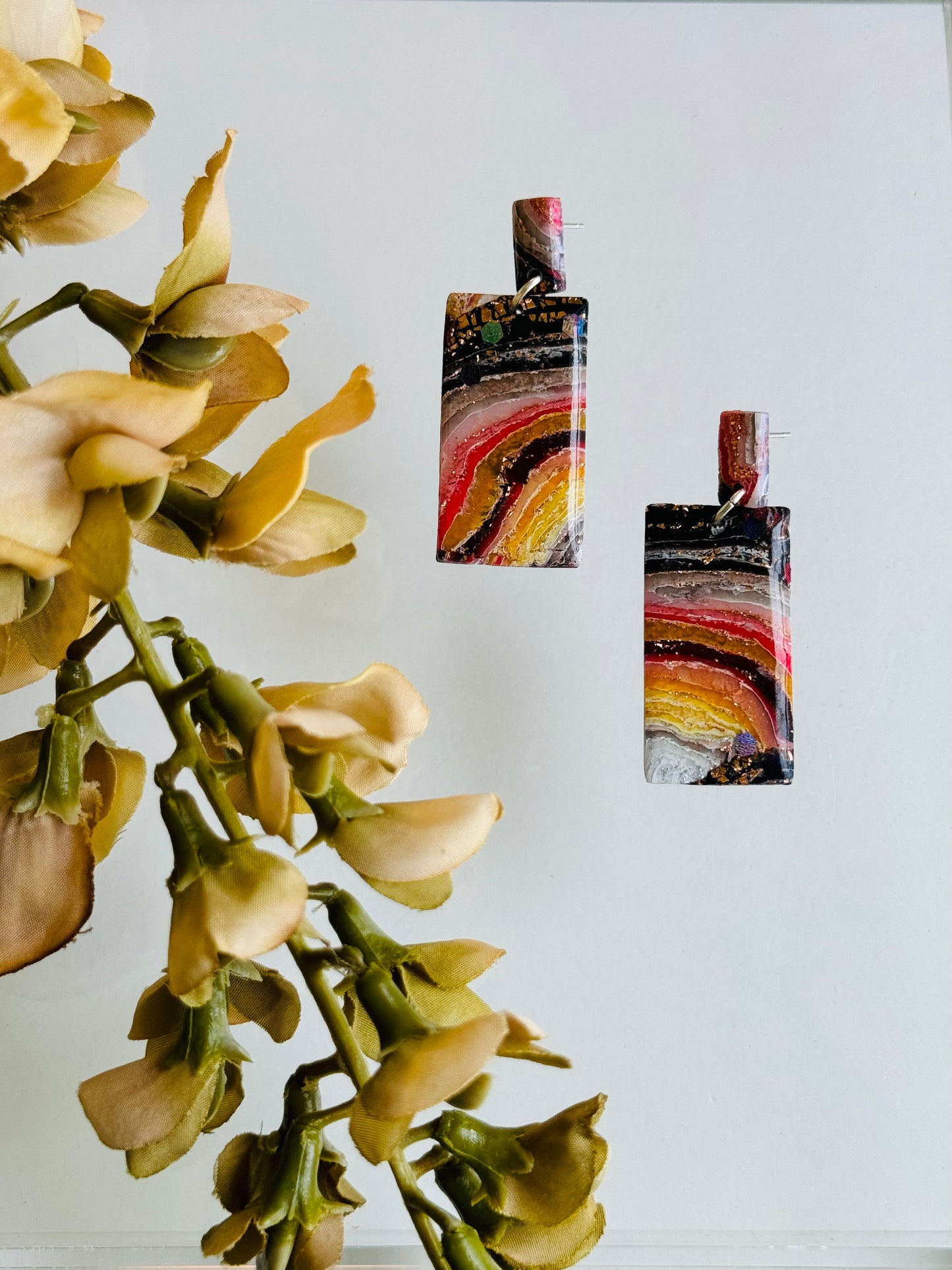 Fire Agate - Large Rectangle Earring