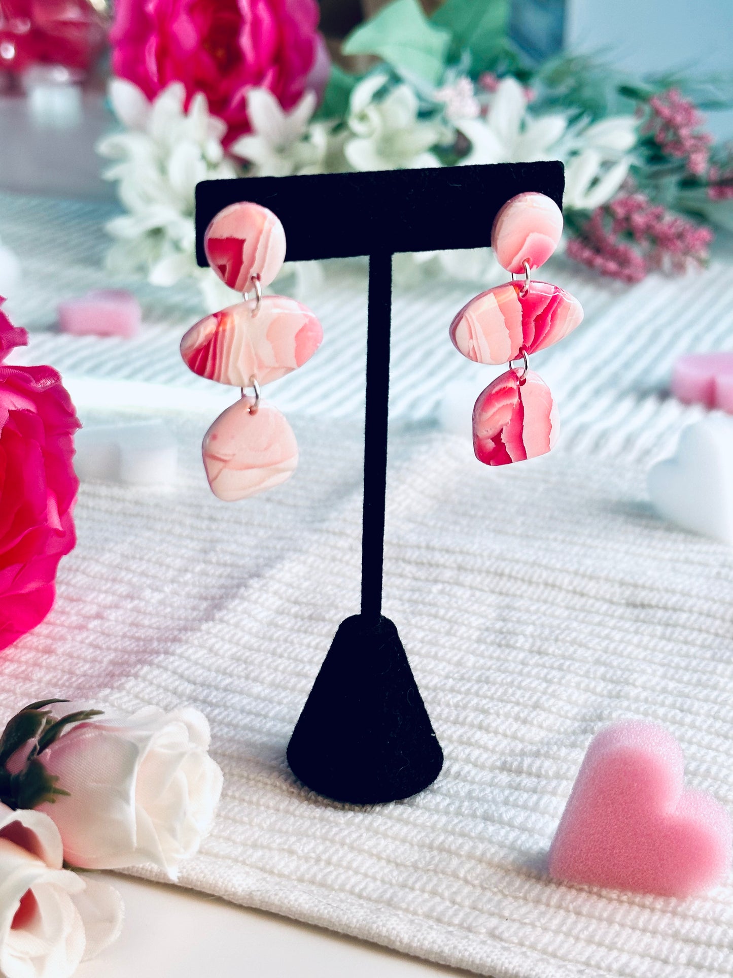 Pink Candy Stripe 3-Piece Pebble Earring
