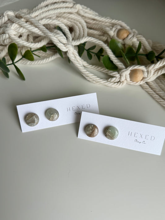 Taupe & Mint Stone - Round Stud