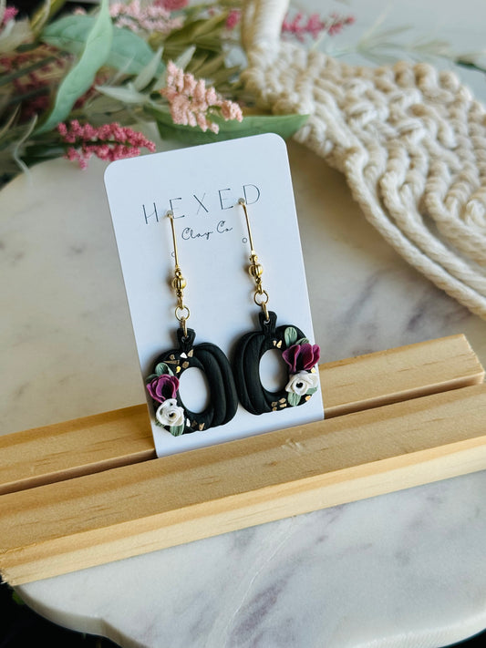 Floral Black Pumpkin Earrings