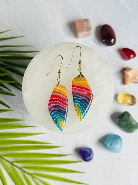 Rainbow Agate - Large Organic Pebble Earring