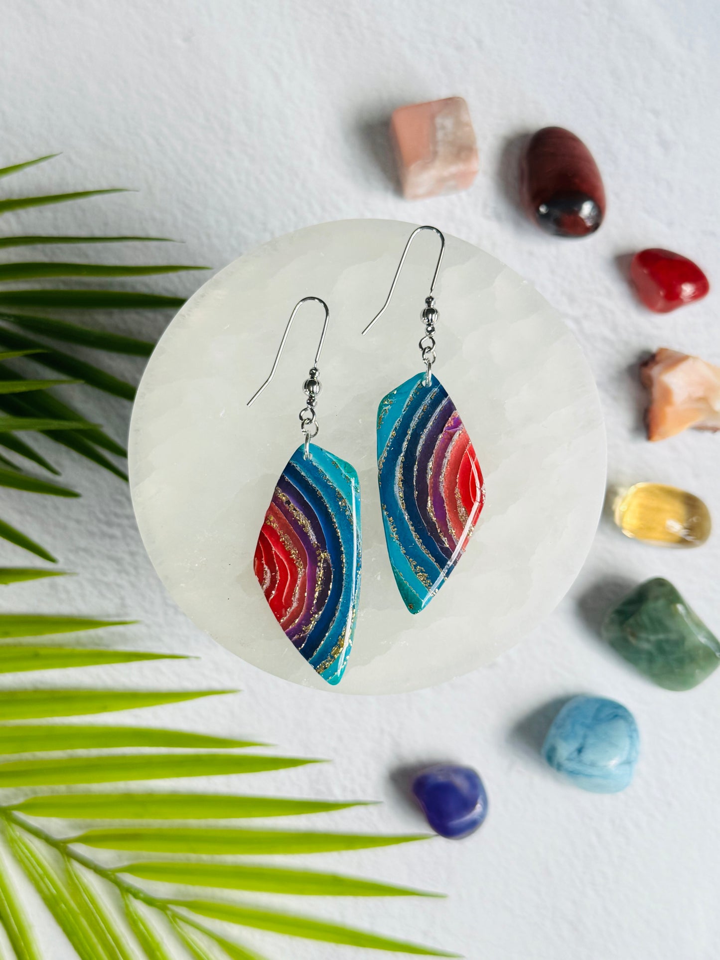 Rainbow Agate - Large Organic Pebble Earring