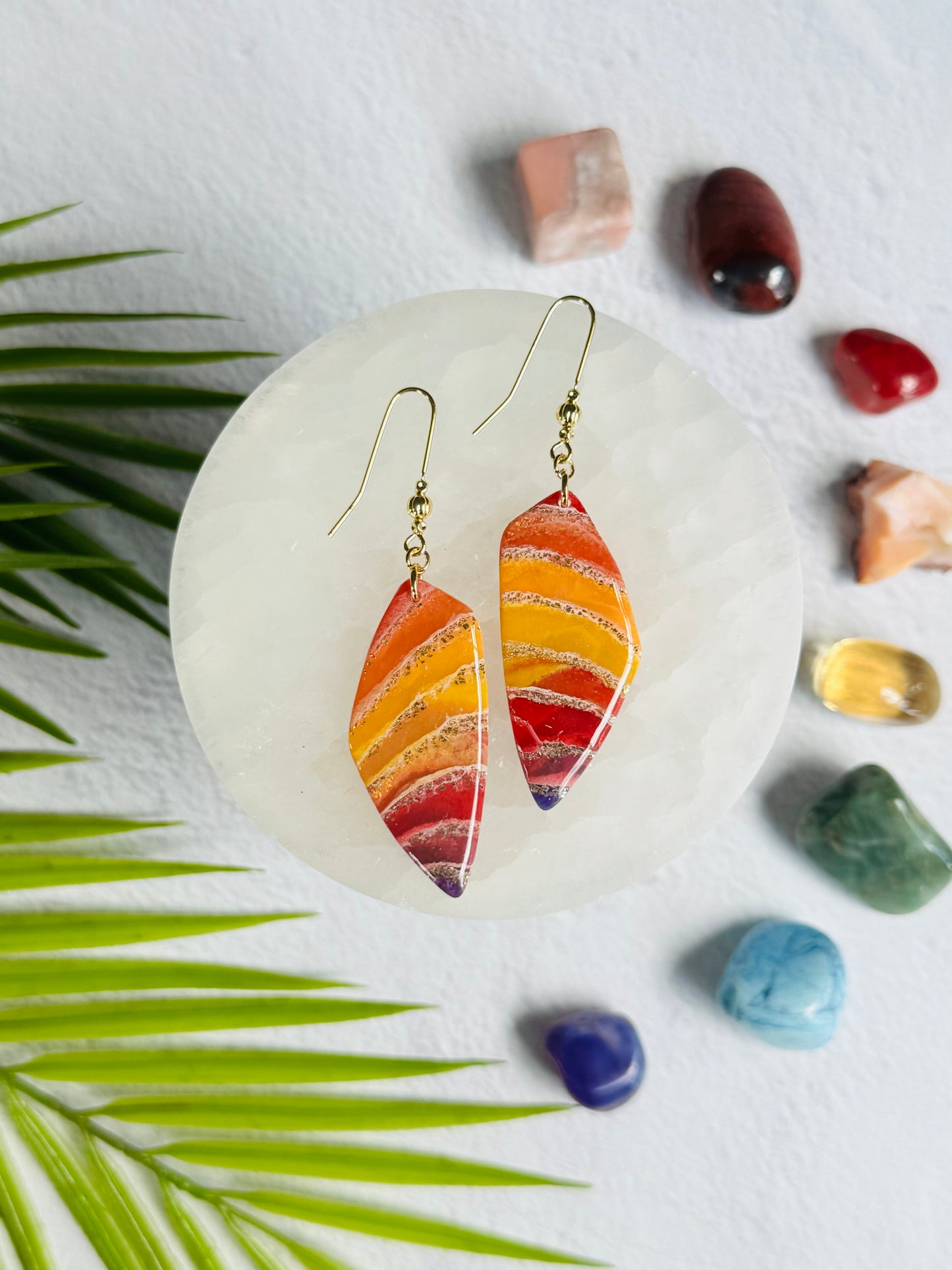 Rainbow Agate - Large Organic Pebble Earring