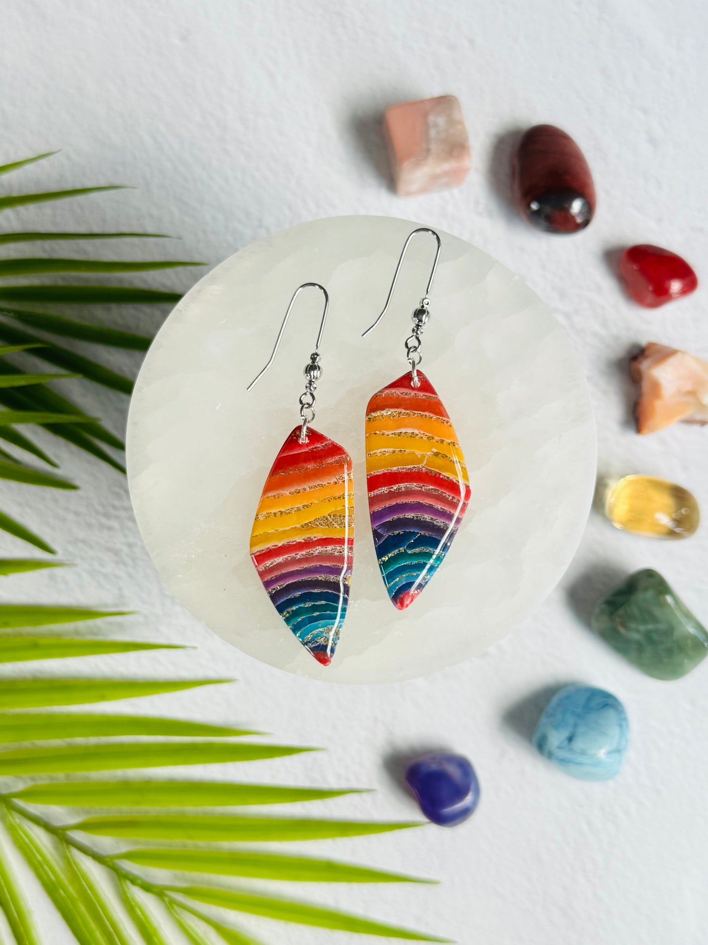 Rainbow Agate - Large Organic Pebble Earring