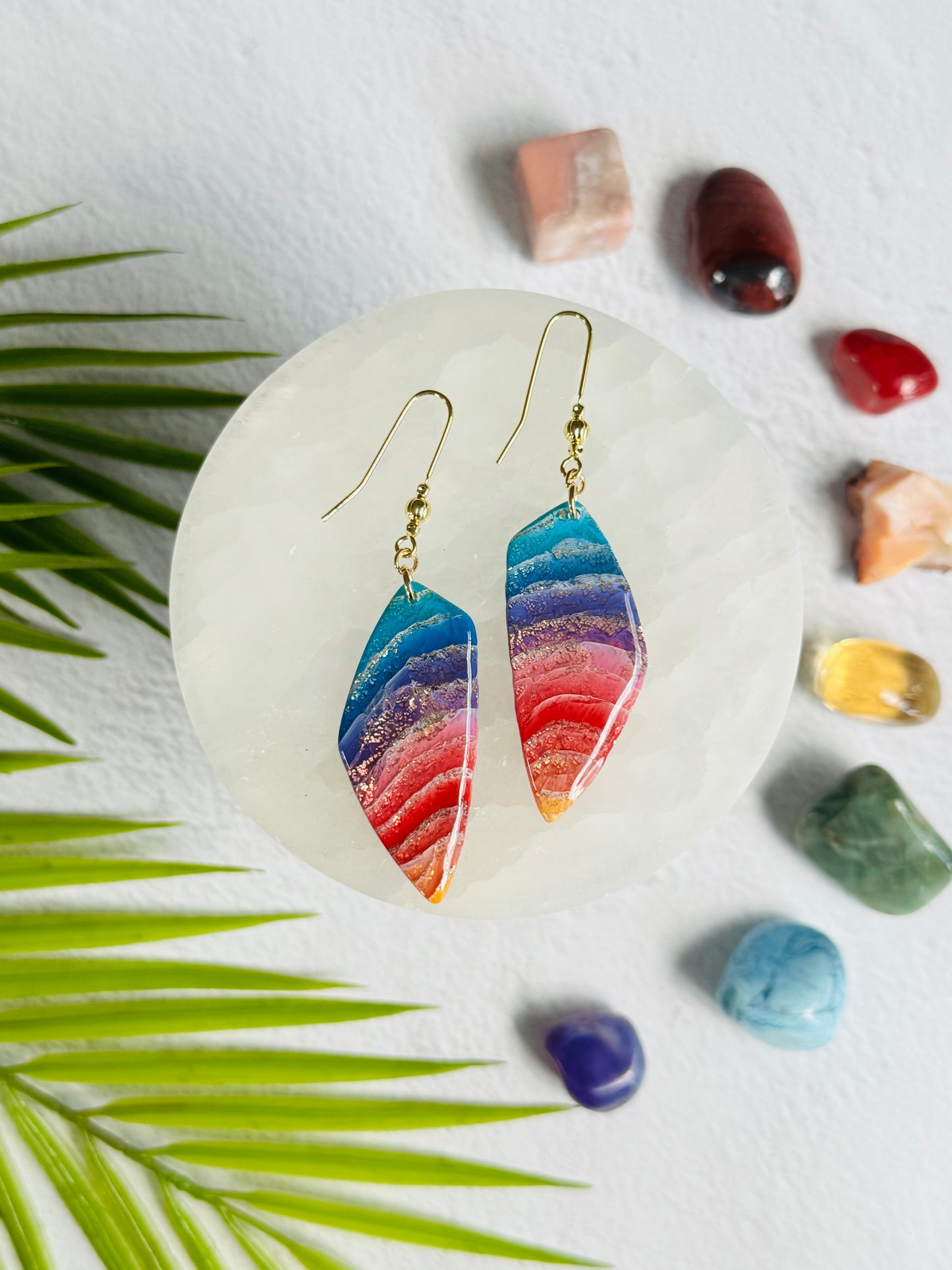 Rainbow Agate - Large Organic Pebble Earring