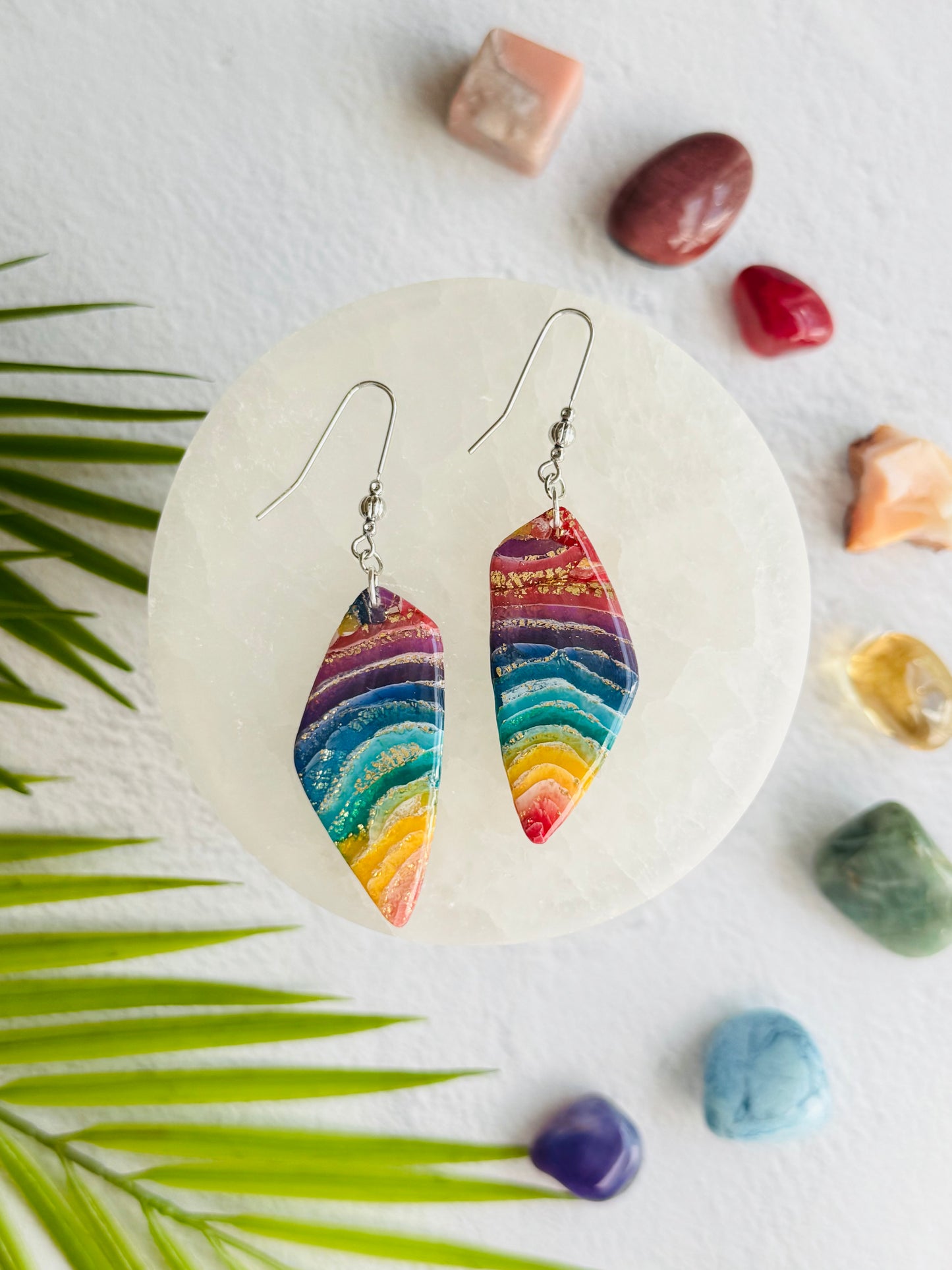 Rainbow Agate - Large Organic Pebble Earring