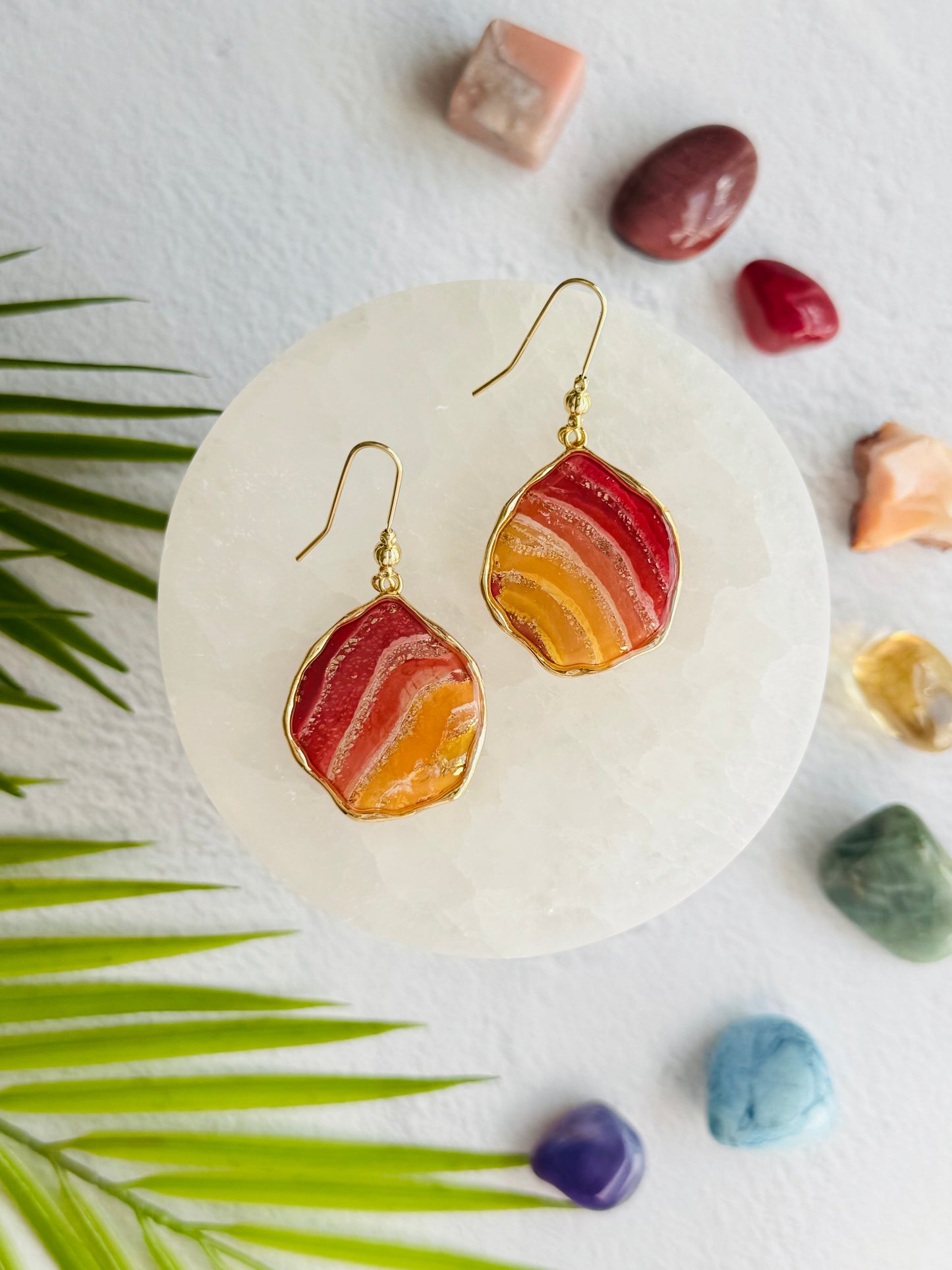 Rainbow Agate - Wavy Bezel Earrings