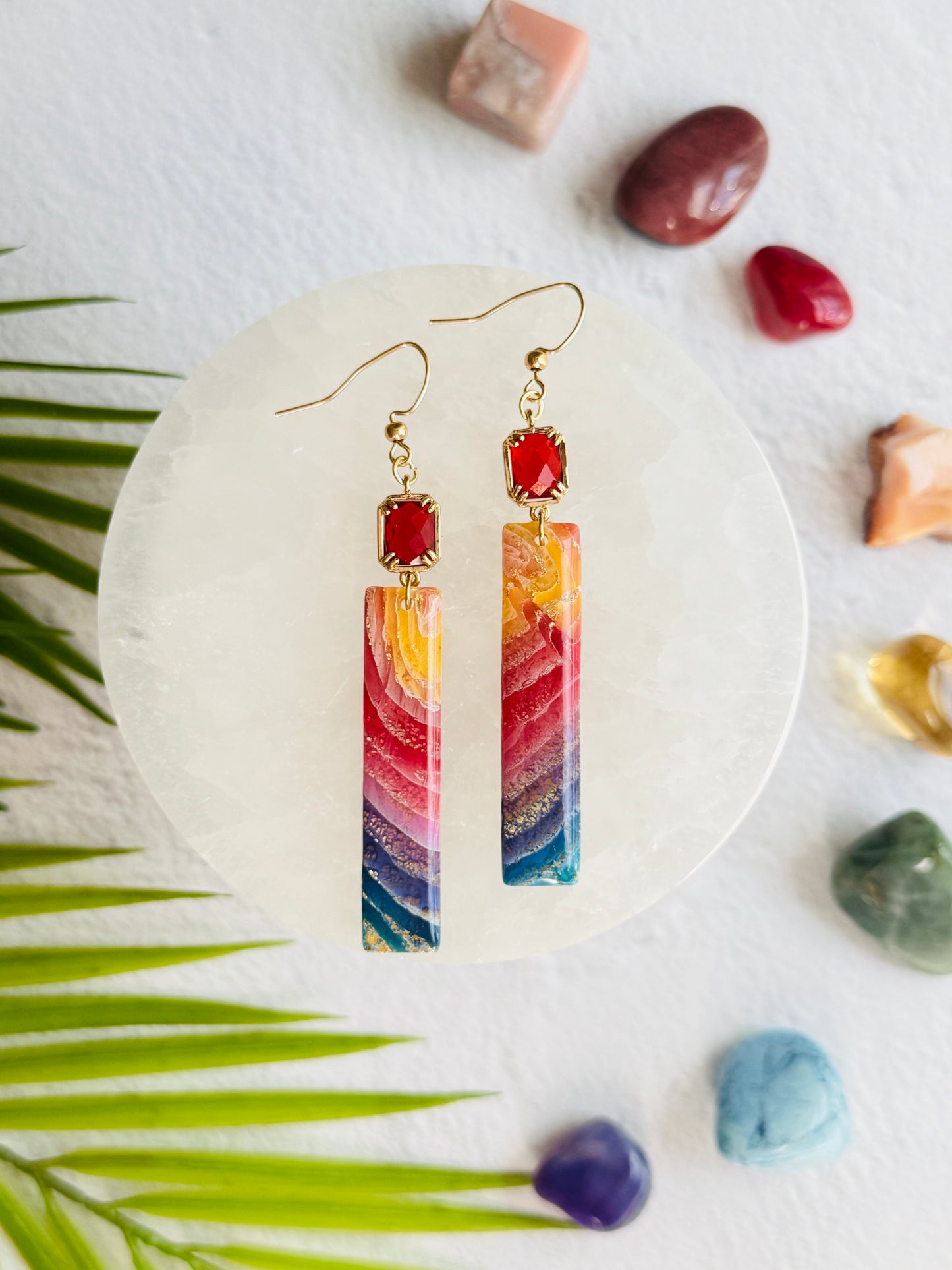 Rainbow Agate - Long Rectangle Earring