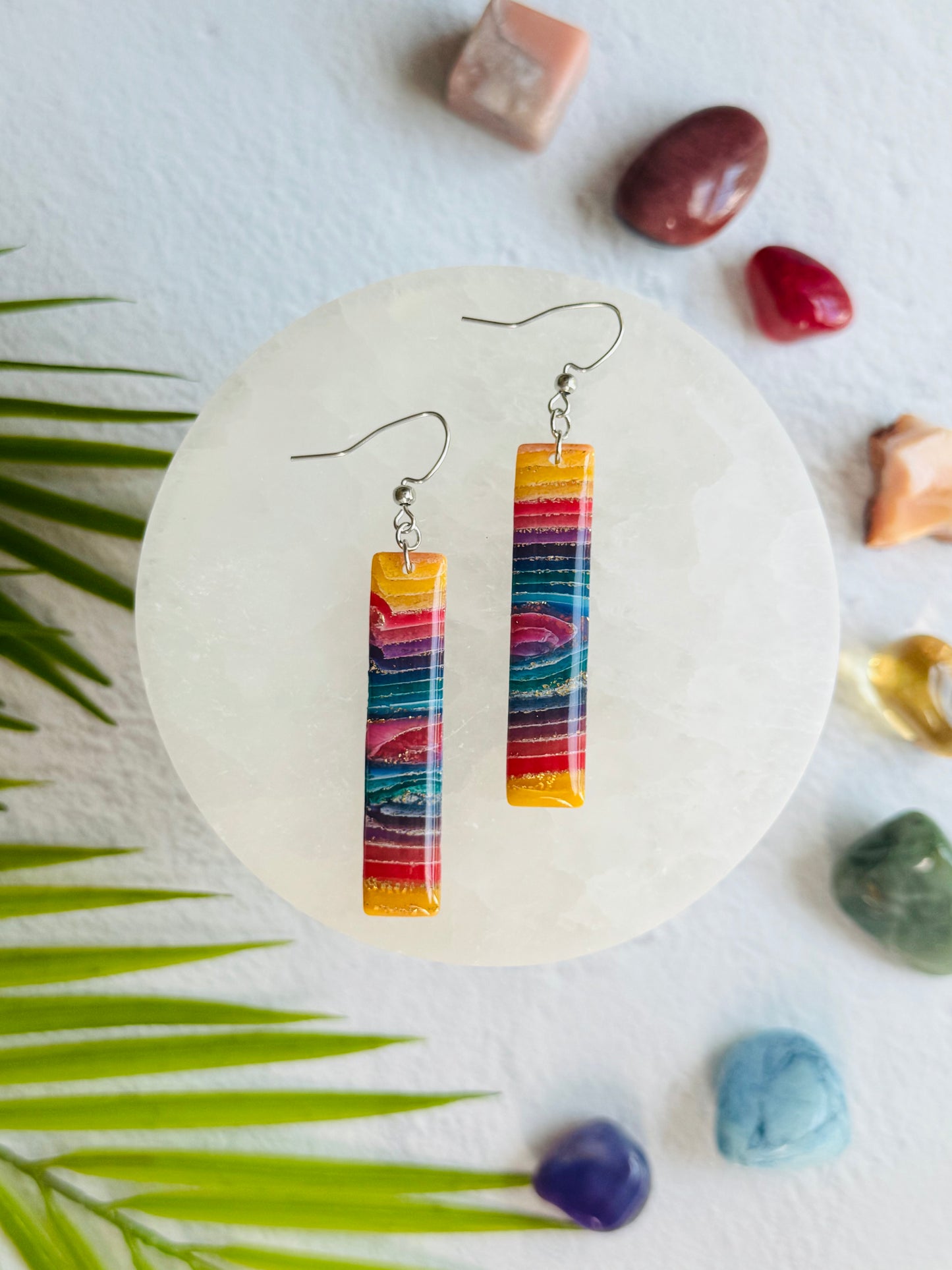 Rainbow Agate - Long Rectangle Earring