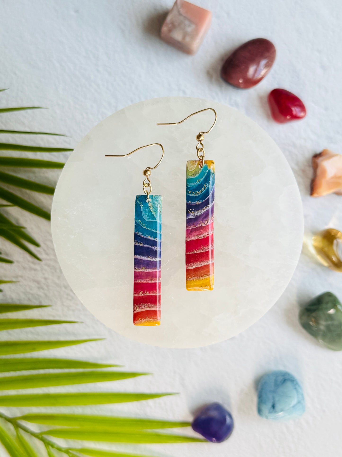 Rainbow Agate - Long Rectangle Earring