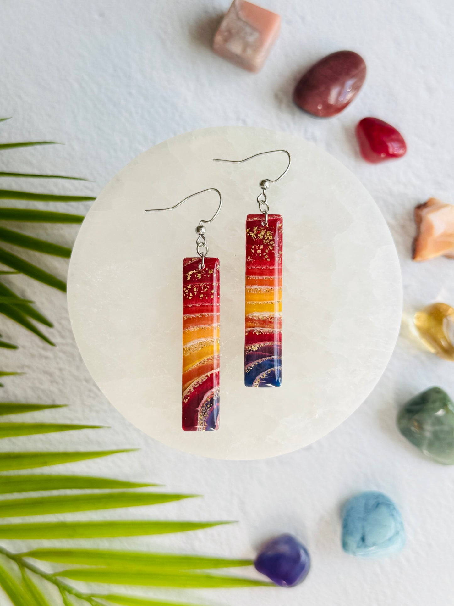 Rainbow Agate - Long Rectangle Earring