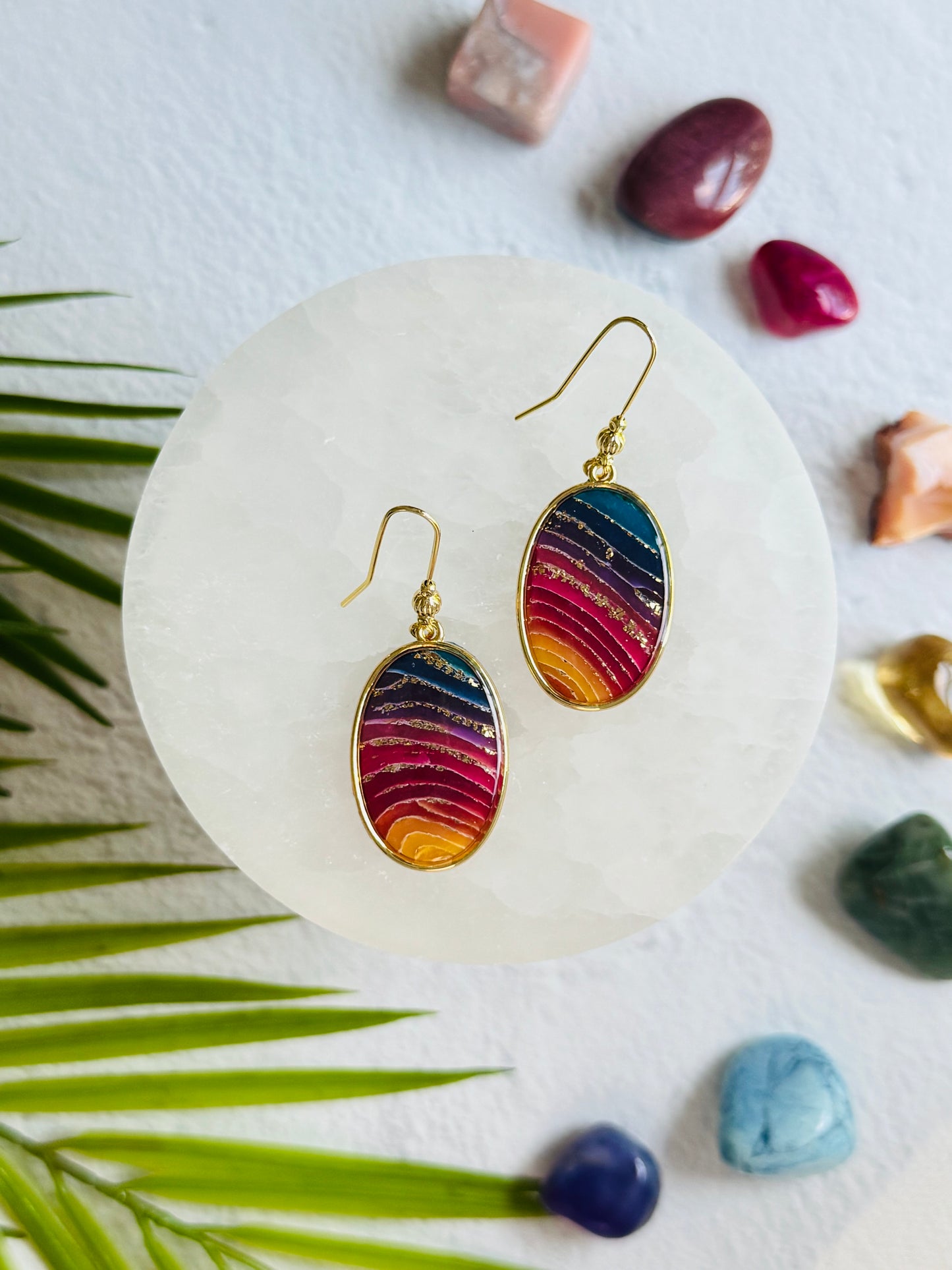 Rainbow Agate - Oval Bezel Earring