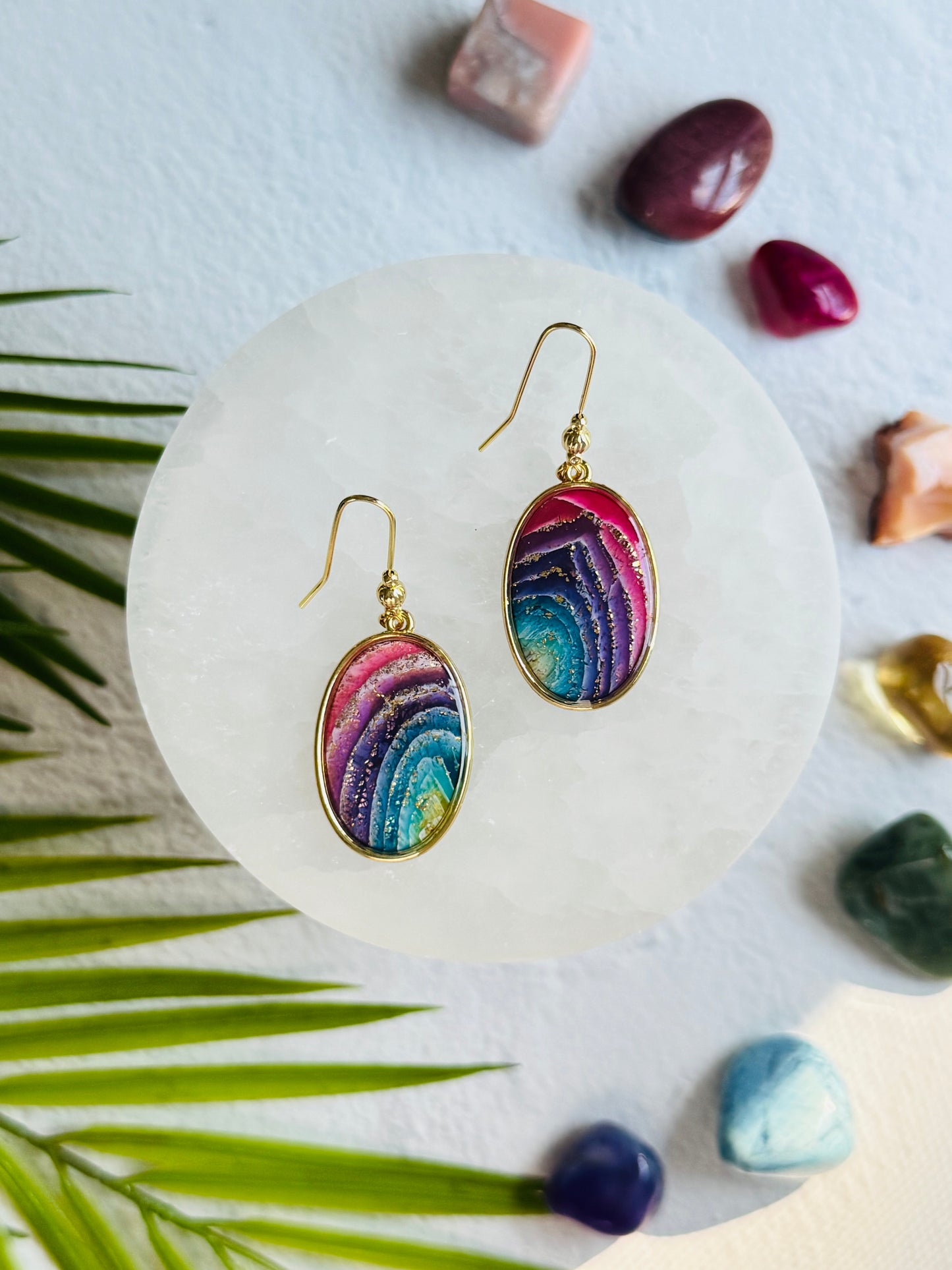 Rainbow Agate - Oval Bezel Earring