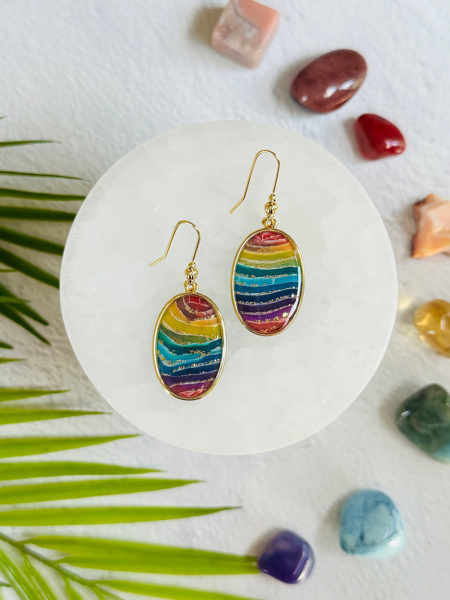 Rainbow Agate - Oval Bezel Earring