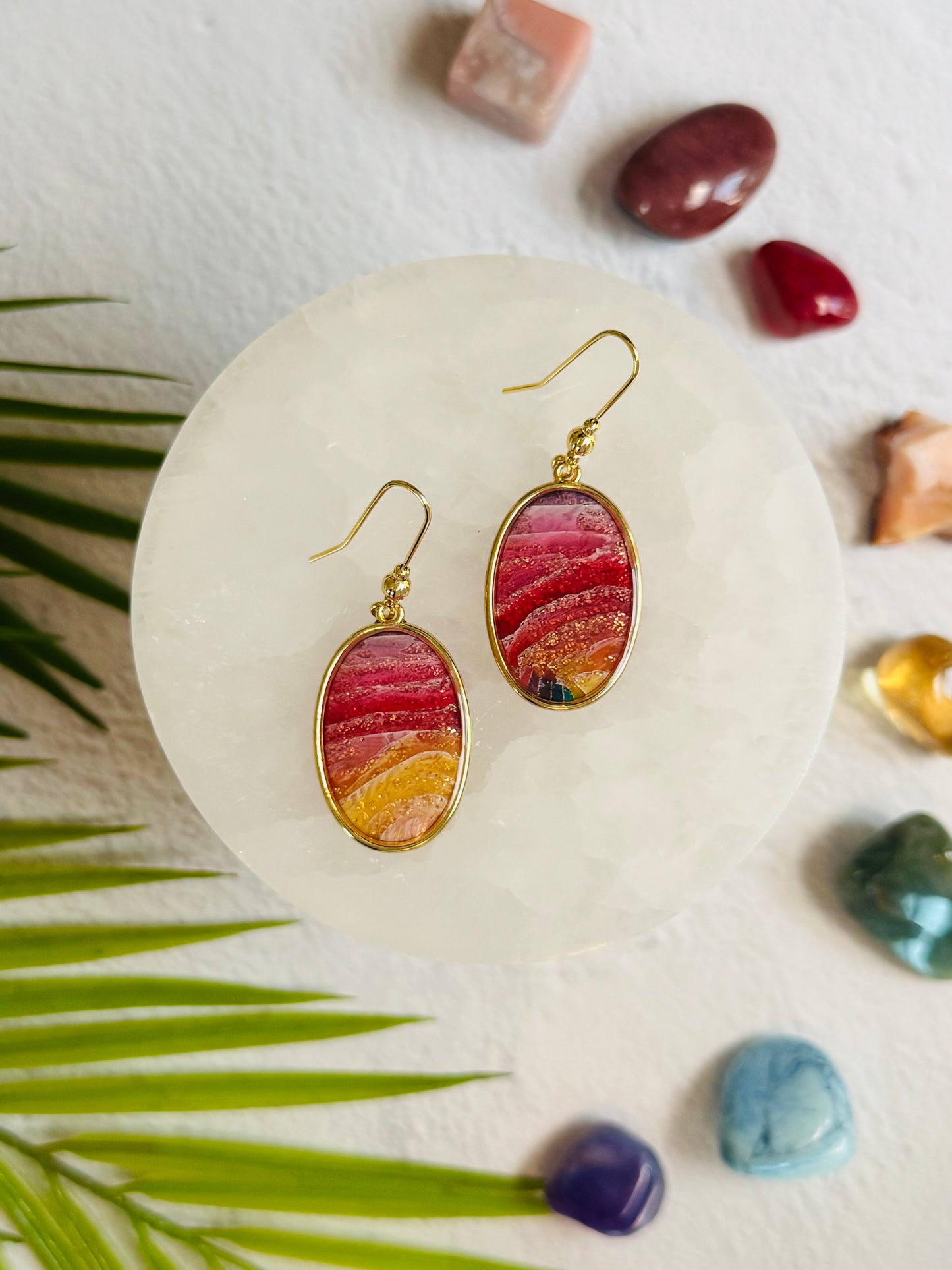 Rainbow Agate - Oval Bezel Earring