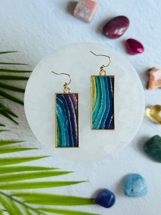 Rainbow Agate - Rectangle Bezel Earring