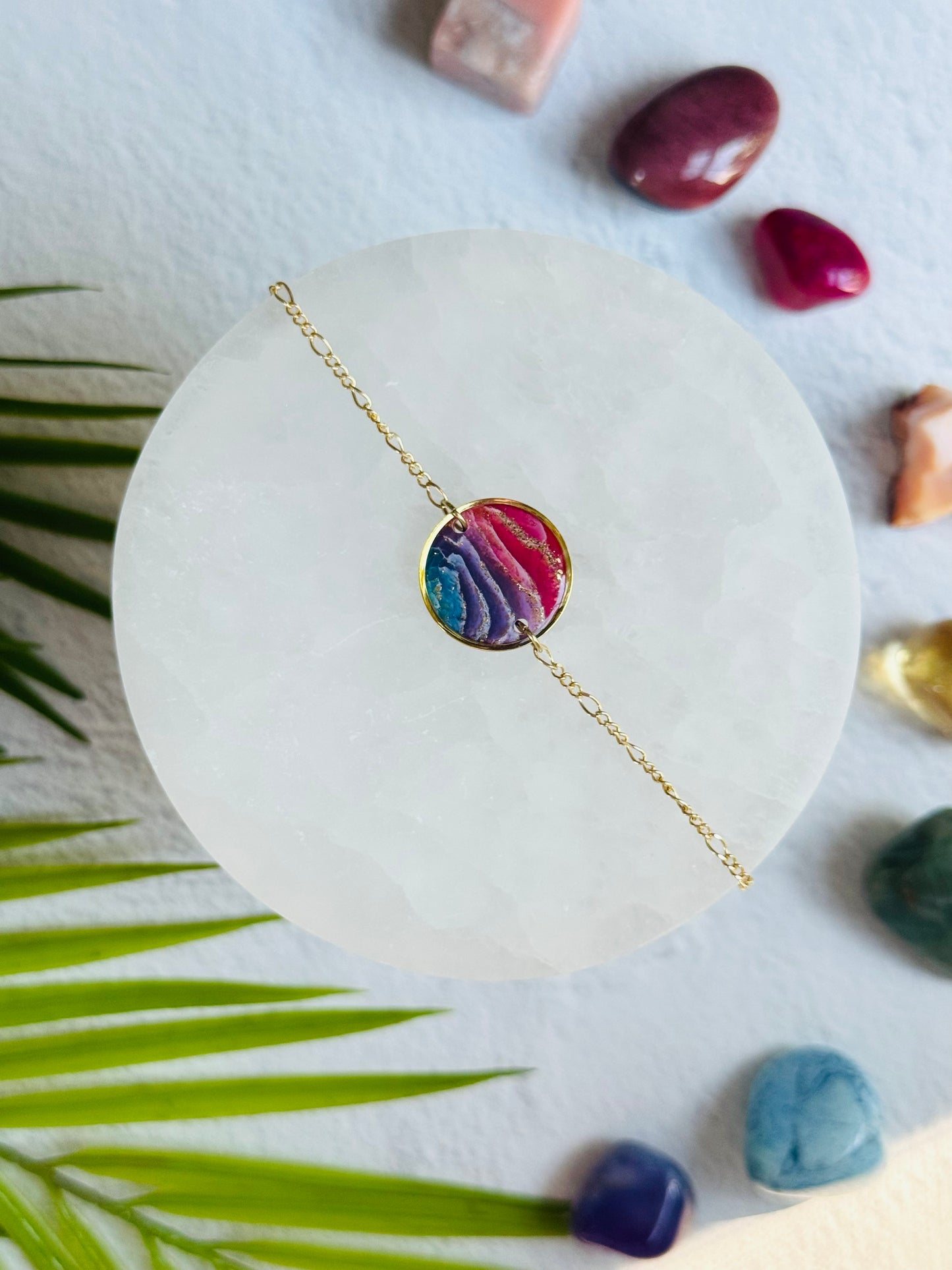 Rainbow Agate - Circle Bezel Bracelets