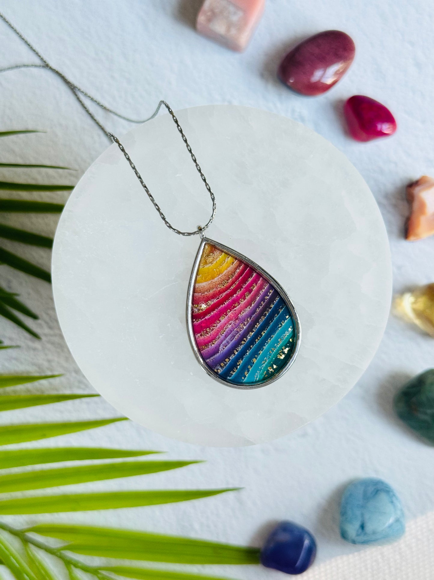 Rainbow Agate - Large Teardrop Necklace