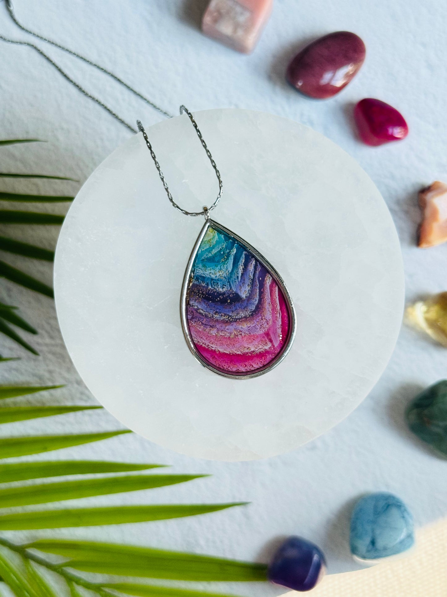 Rainbow Agate - Large Teardrop Necklace