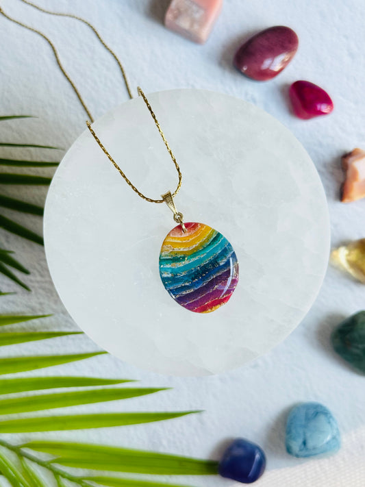 Rainbow Agate - Large Organic Pebble Necklace