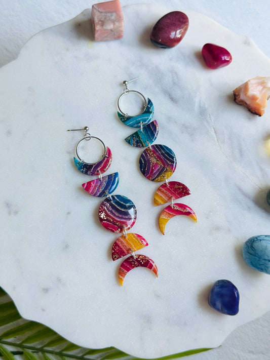 Rainbow Agate - Moon Phase Earrings