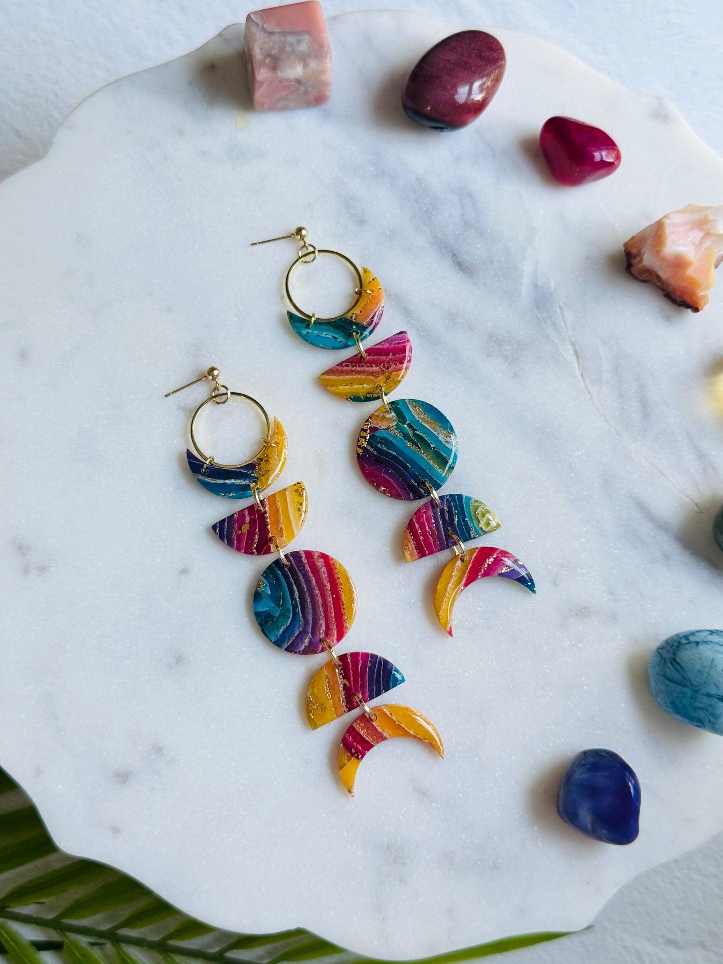 Rainbow Agate - Moon Phase Earrings