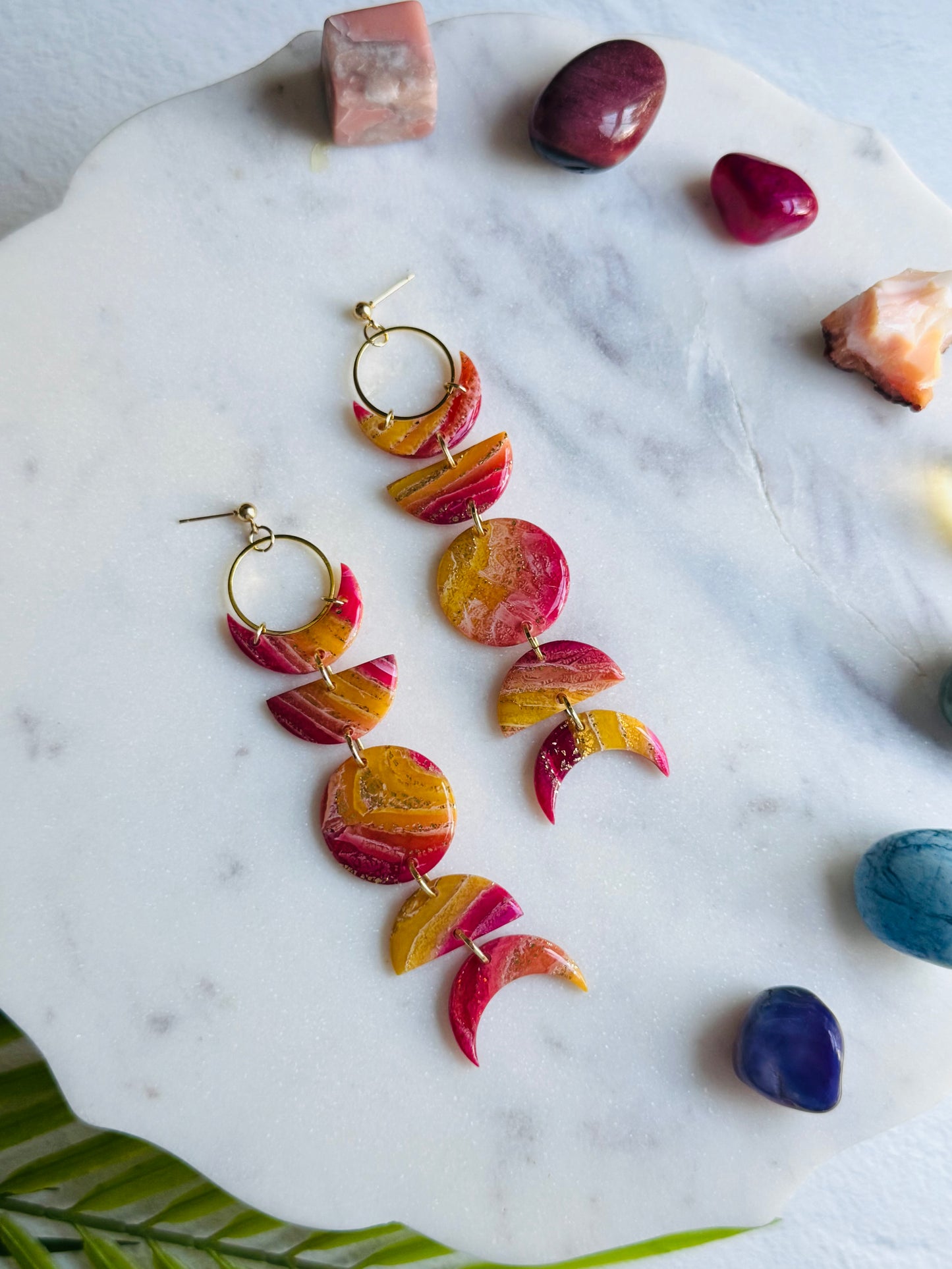 Rainbow Agate - Moon Phase Earrings