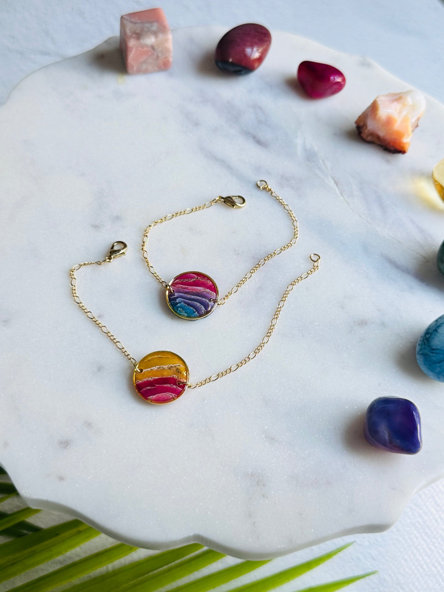 Rainbow Agate - Circle Bezel Bracelets